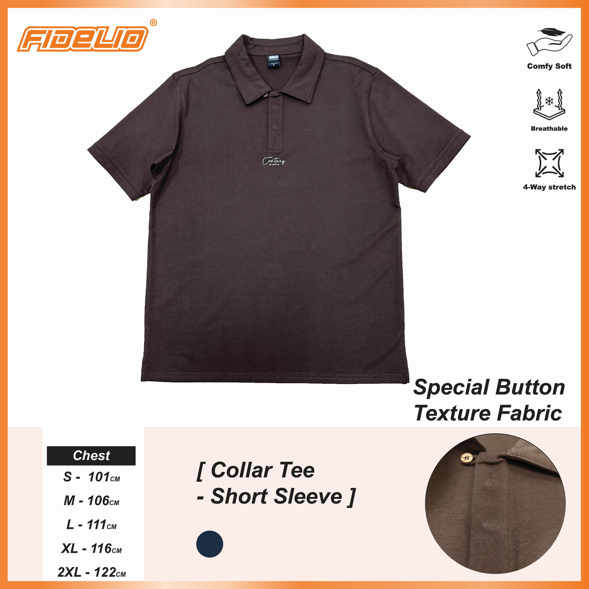Fidelio Refined Placket Polo Tees - Dark Brown