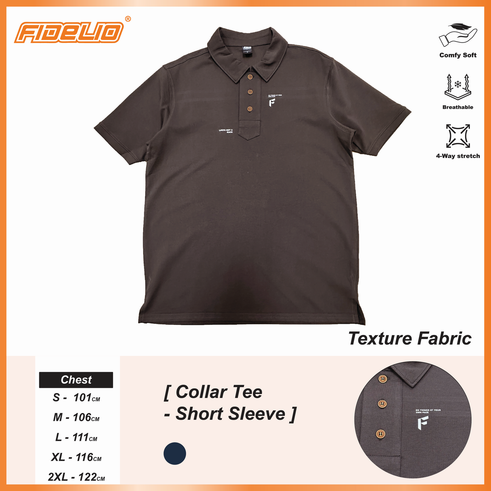 FIDELIO Refined Back Pleat Polo Tees - Dark Grey