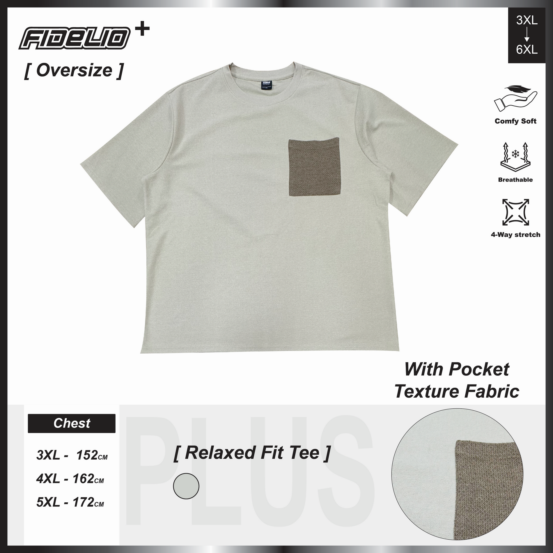 FIDELIO Plus Size Linen Pocket Oversize Tees - Khaki