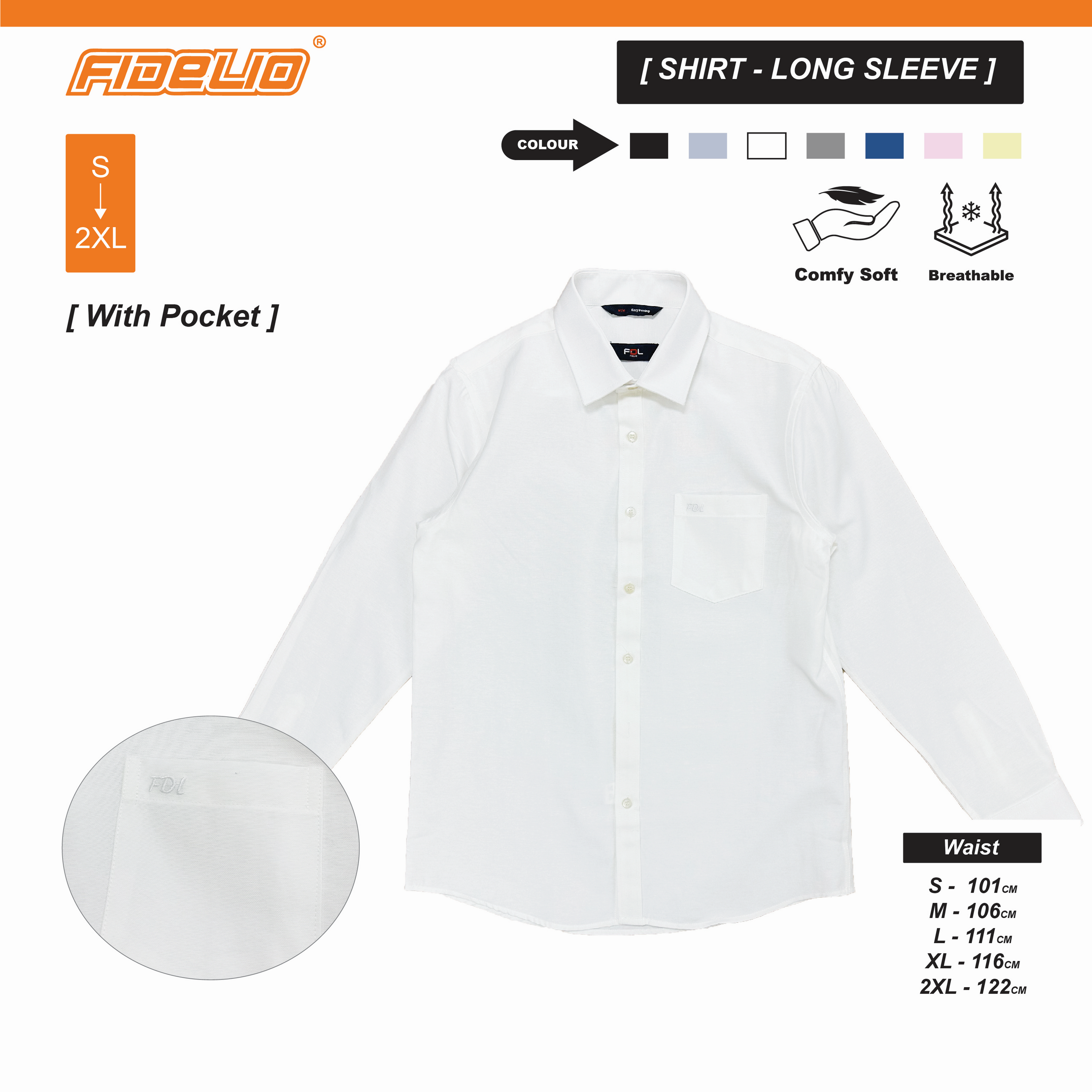 FDL Oxford Business Long Sleeve Shirts - White