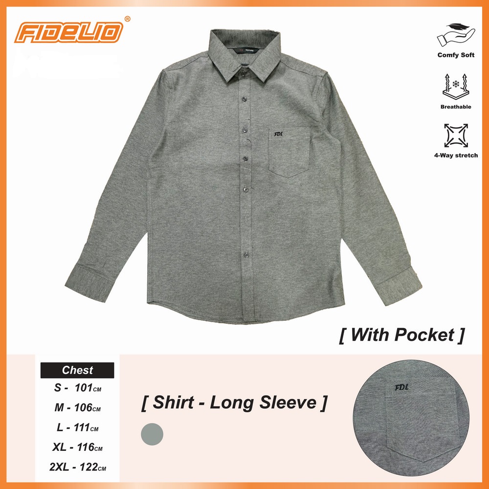 FDL Oxford Business Long Sleeve Shirts - MELANGE GREY