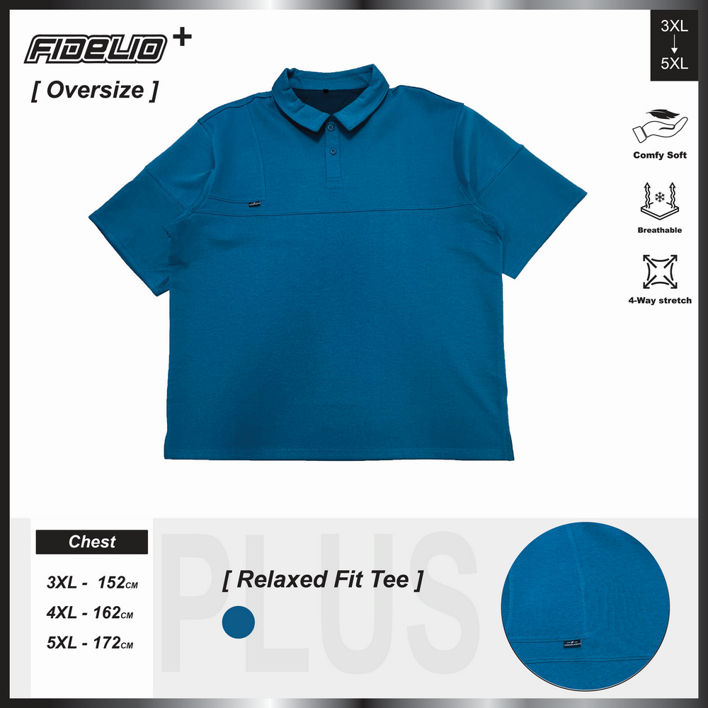 FIDELIO Fit-In Plus Size Cut & Sew Oversize Polo Tees - Turquoise