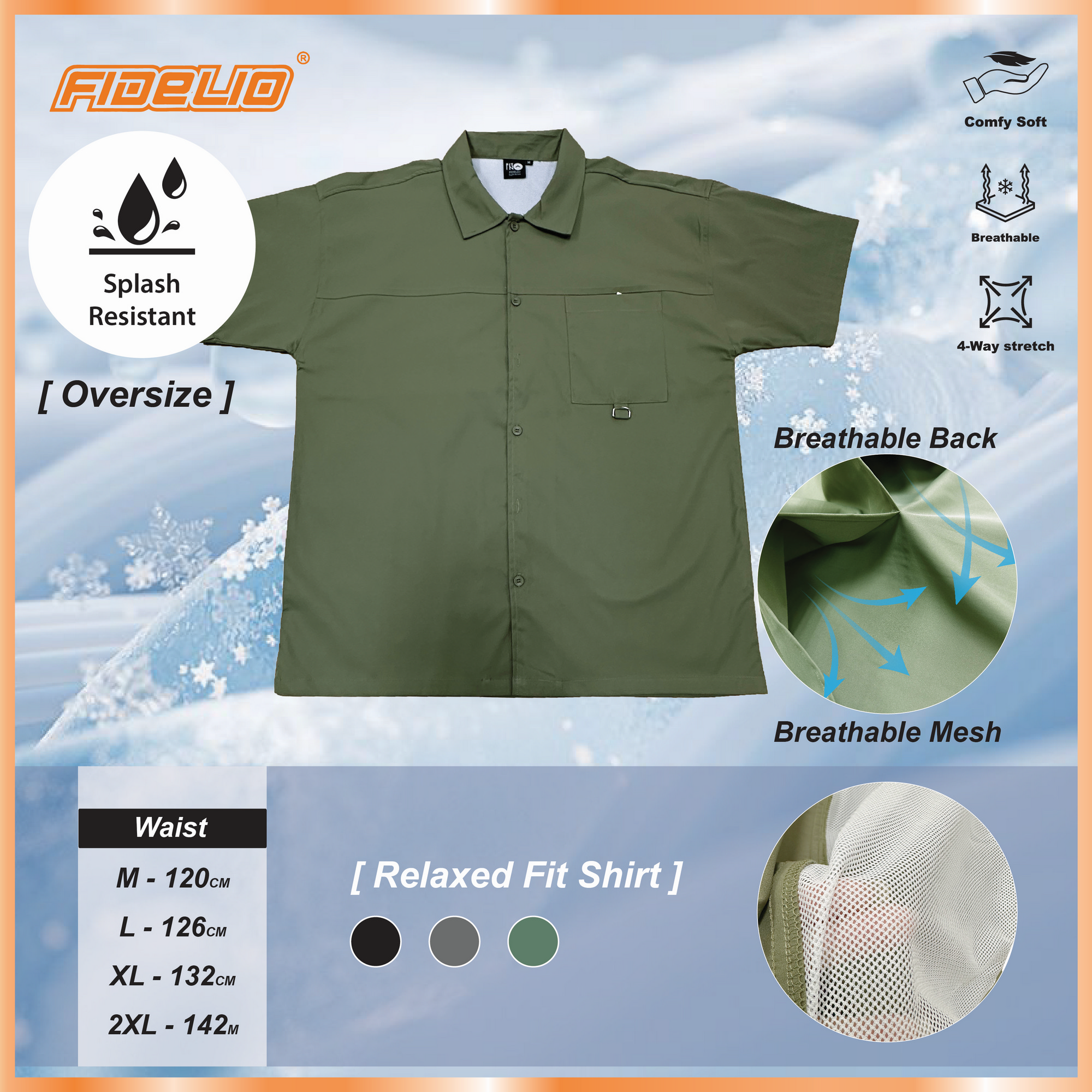 FIT IN Oversized Utility  Pocket Shirt - Army Green