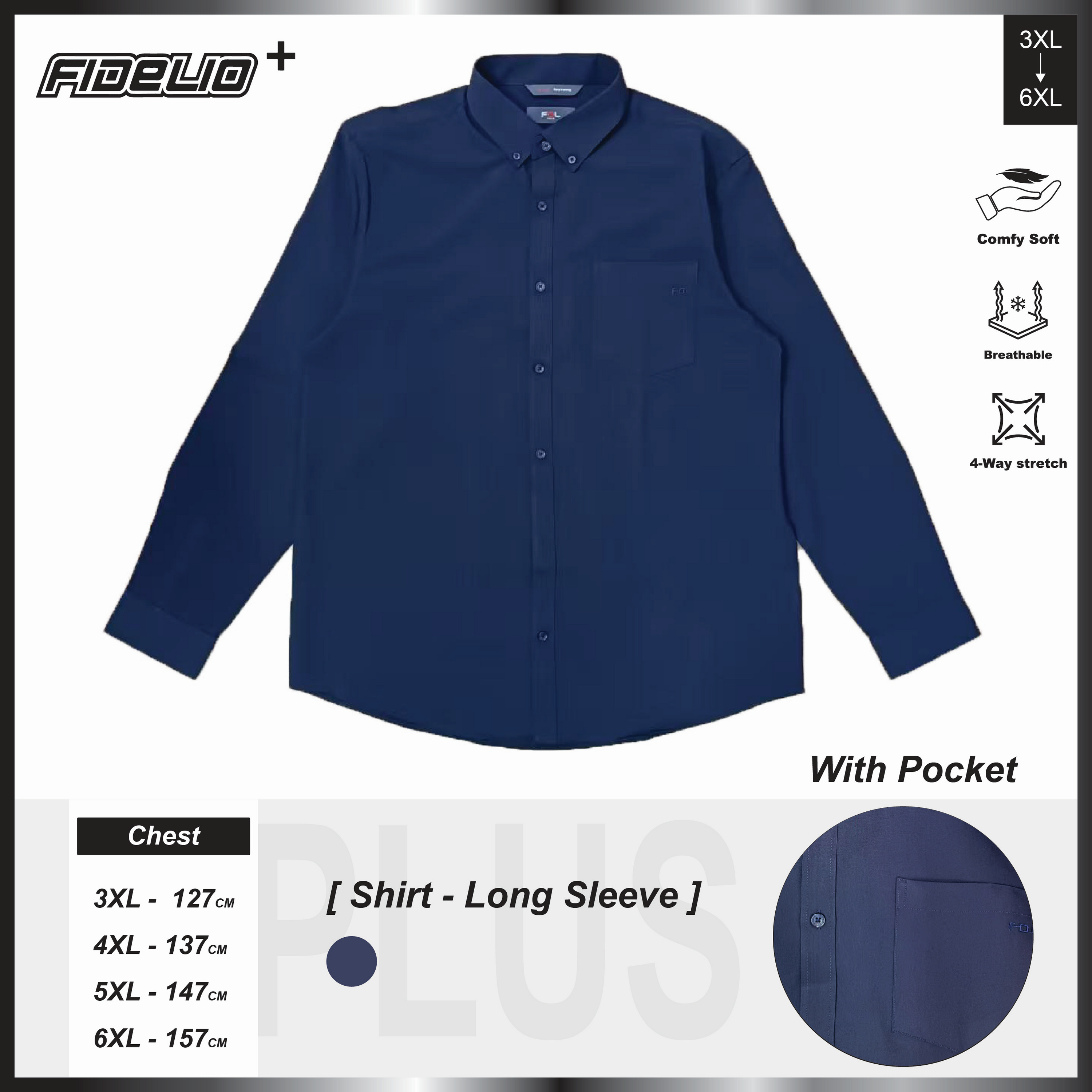 Fidelio Plus Business Long Sleeve Shirts - Dark Navy