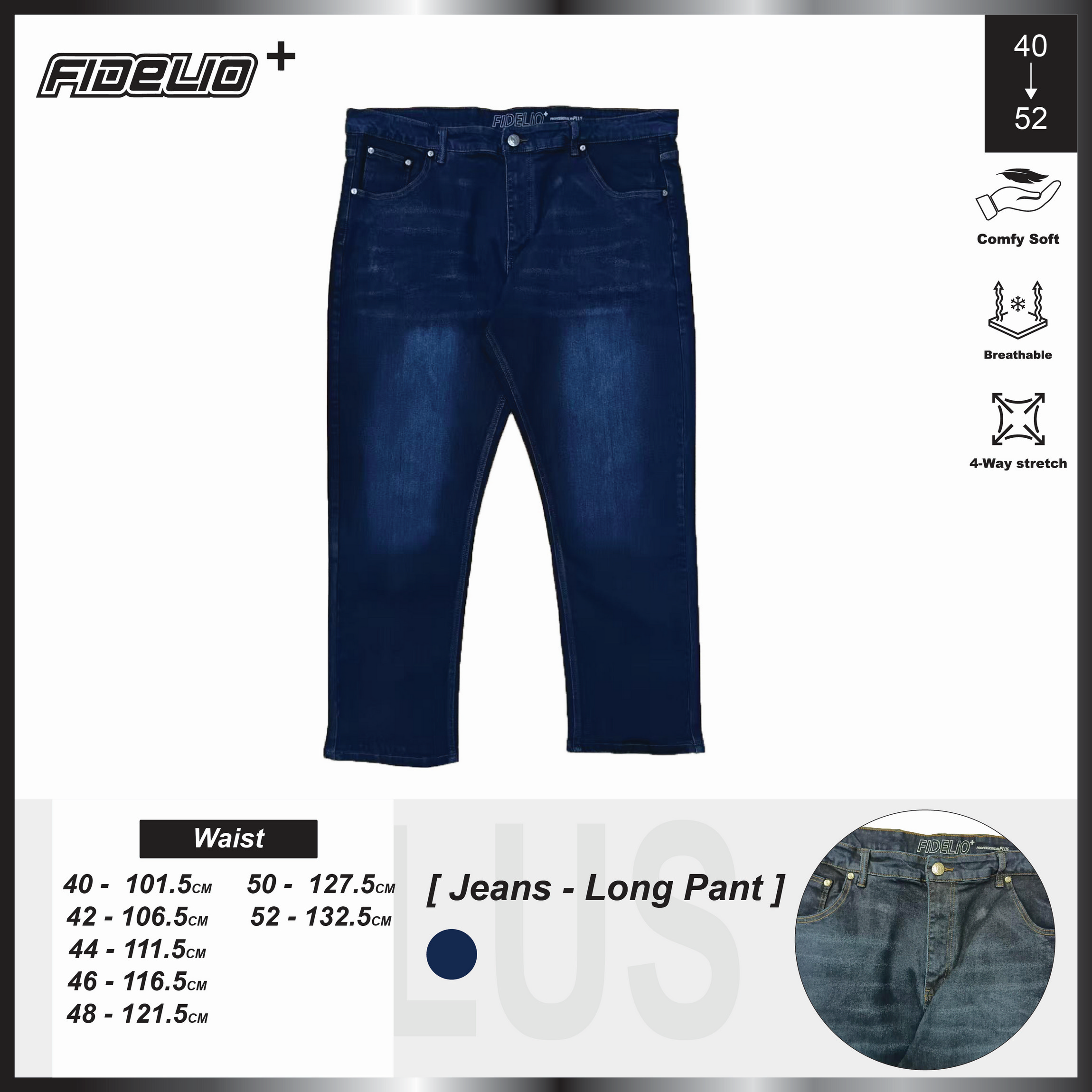 Fidelio Plus Regular Straight Stretchable Jeans - Drak Blue