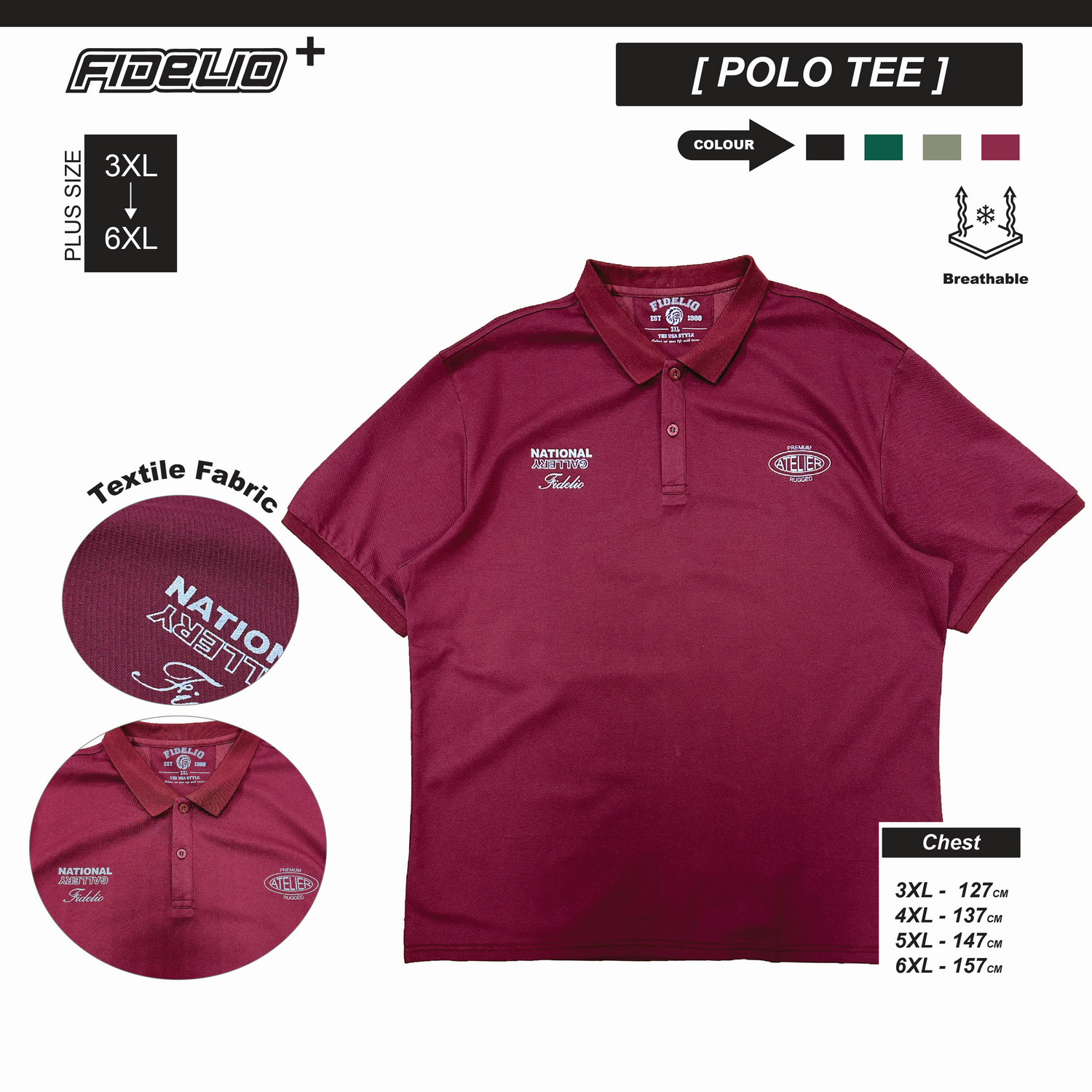 Fidelio Plus Size Premium Rugged Polo Tees - Maroon