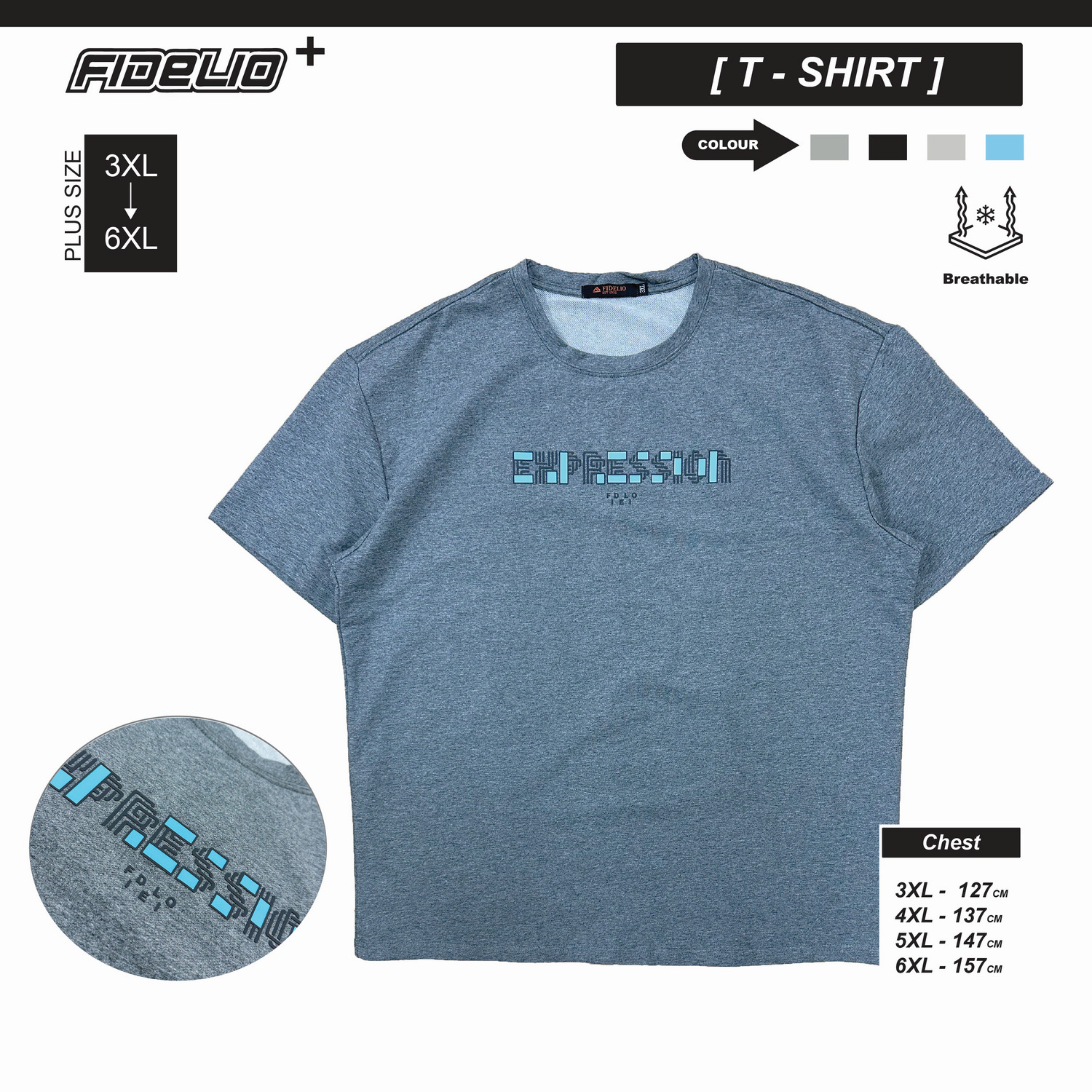 Fidelio Plus Size Expression Graphic Tees - Grey