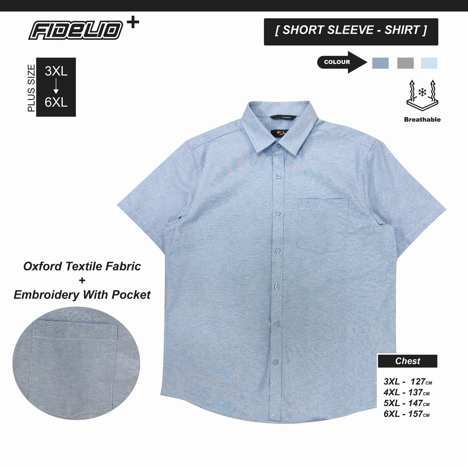FDL Plus Size Oxford Short Sleeve Shirts - Blue