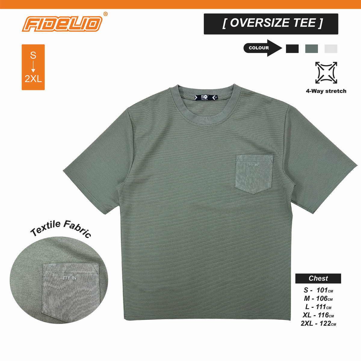 FIT IN Pokected Oversized Tees -Army Green