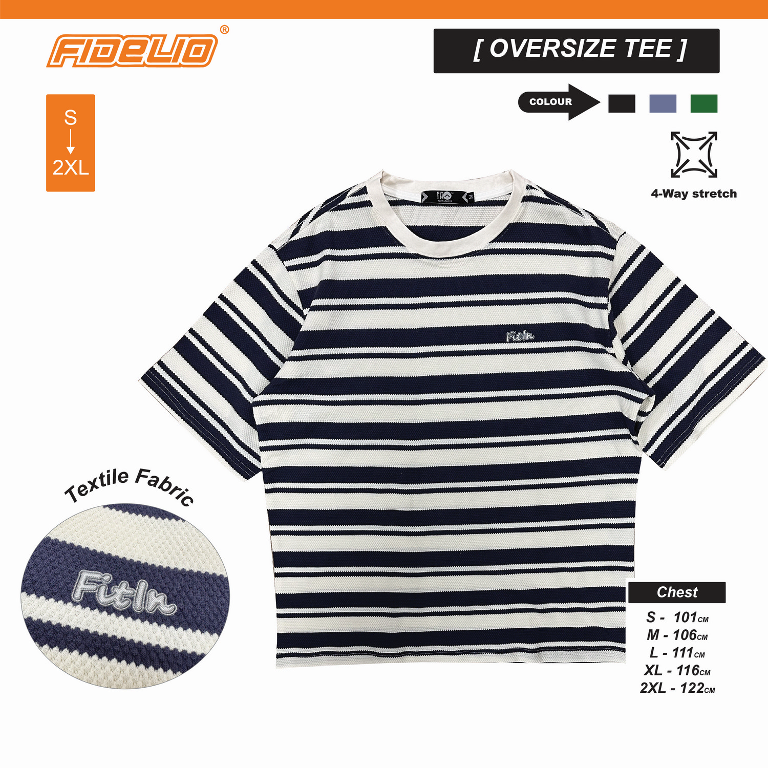 FIT IN Striped Weave Oversized Tees -Navy/Beige