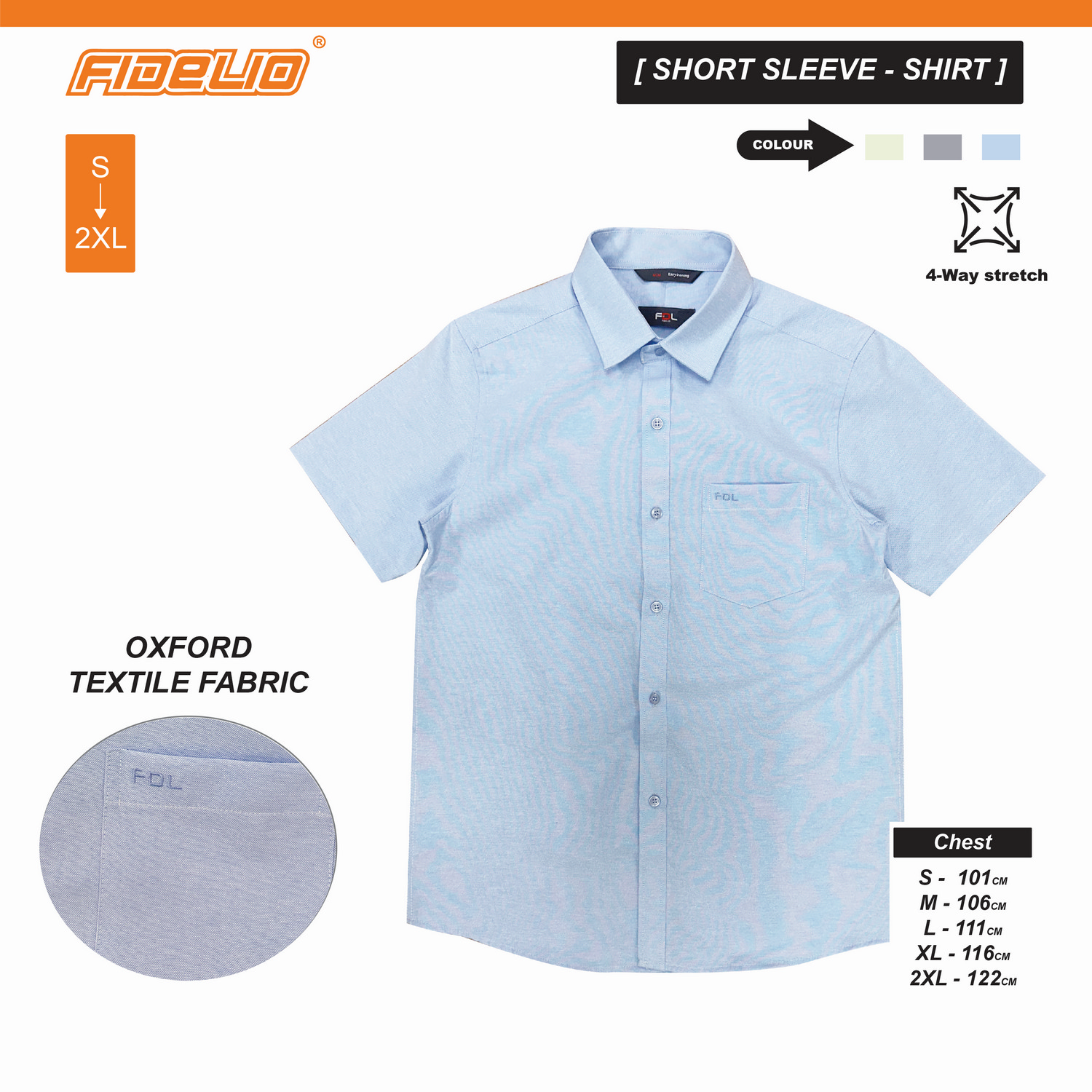 FDL Oxford Short Sleeve Shirts -Light Blue