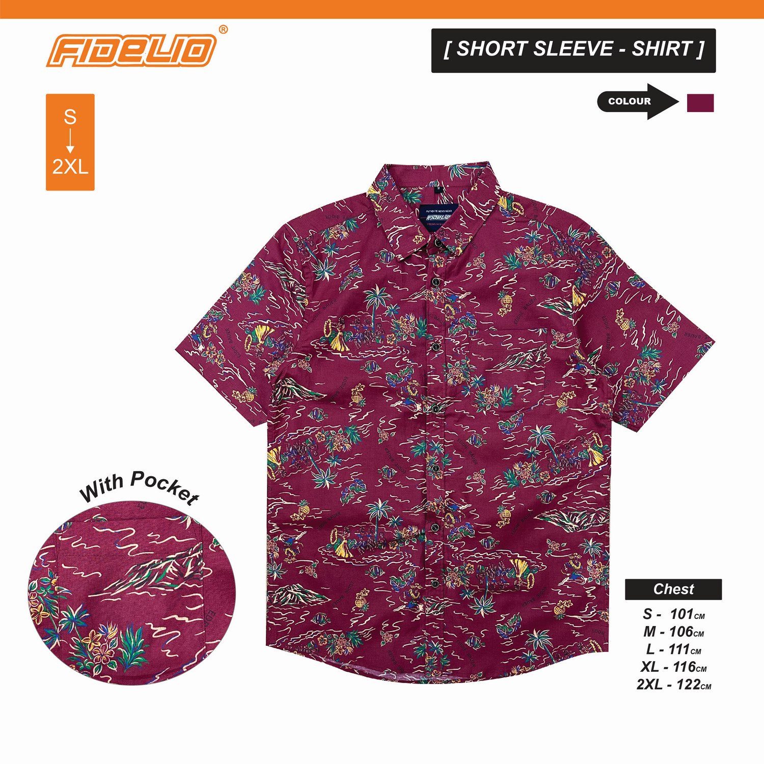 Fidelio Hawaiian Print Short Sleeve Shirts -Maroon