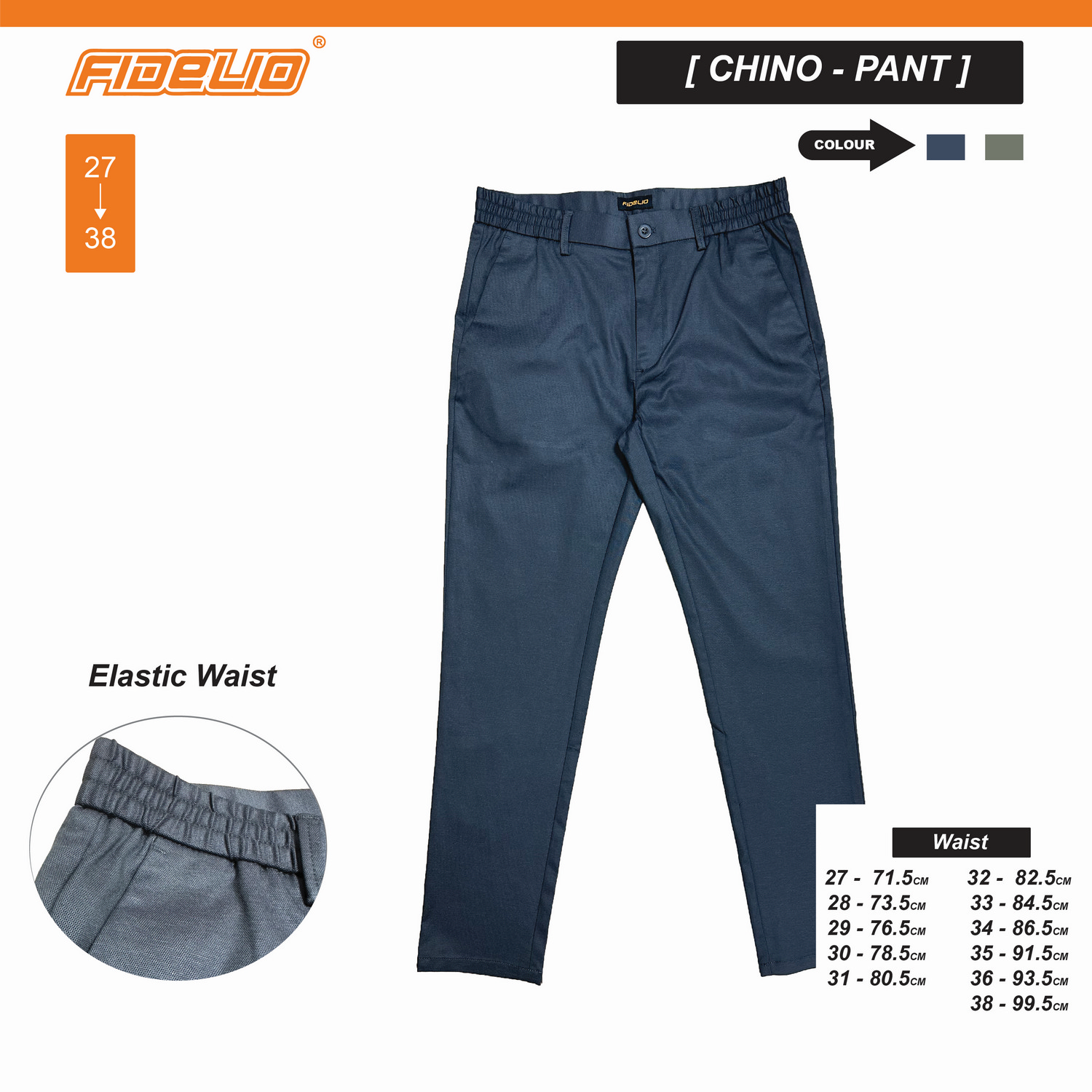 Fidelio Button Stretchable Waist Band Chinos -Charcoal