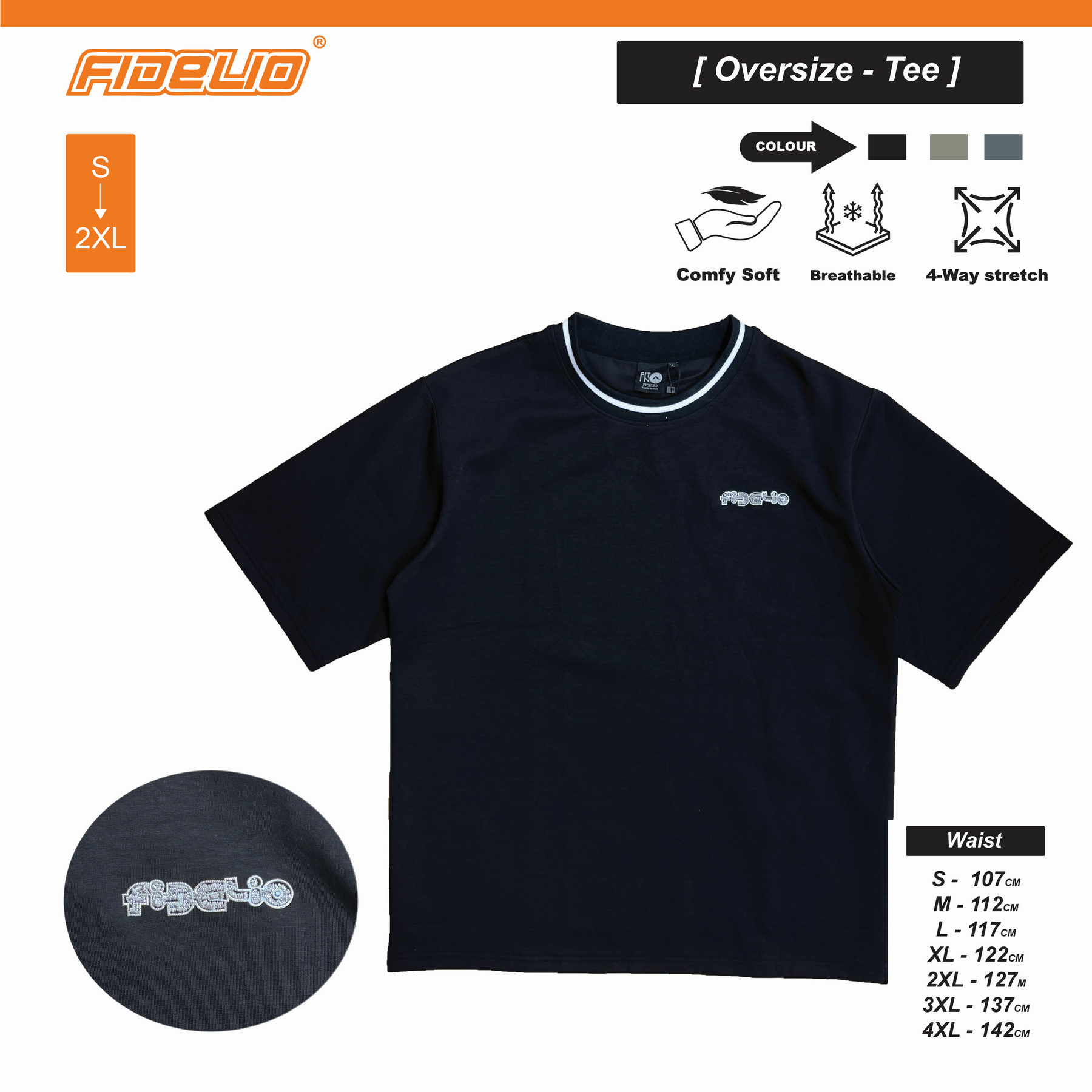 FIT IN EasyCrew Embroidery Oversize Tees -Black