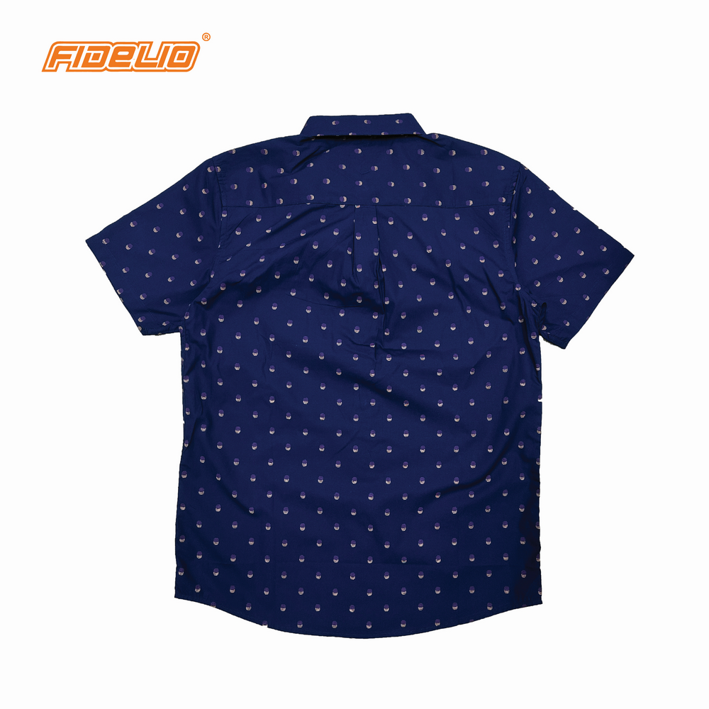Fidelio Micro-Printed Short Sleeve Shirts -Navy