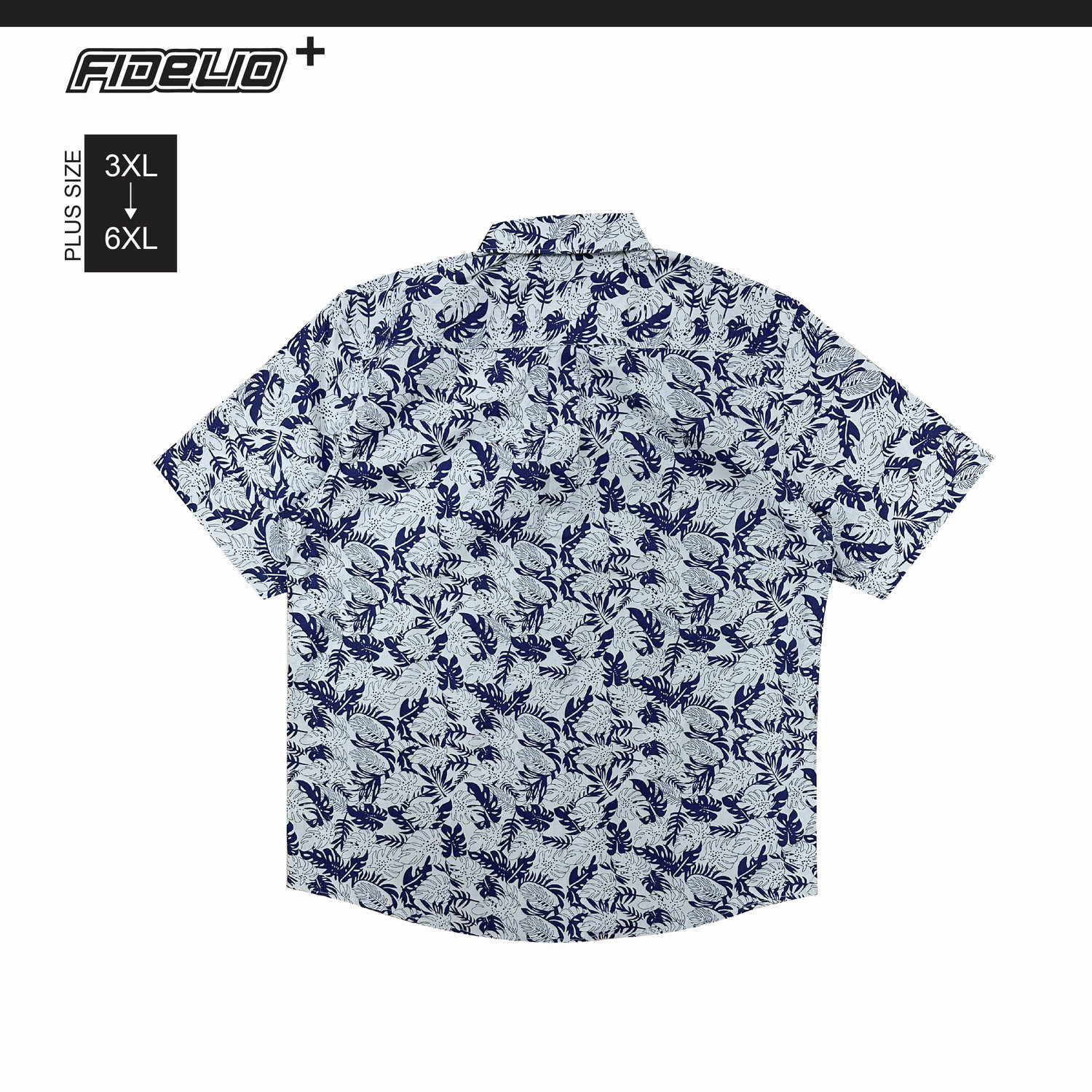 Fidelio Plus Size Tropical Breeze Short Sleeve Shirts - Grey/Navy