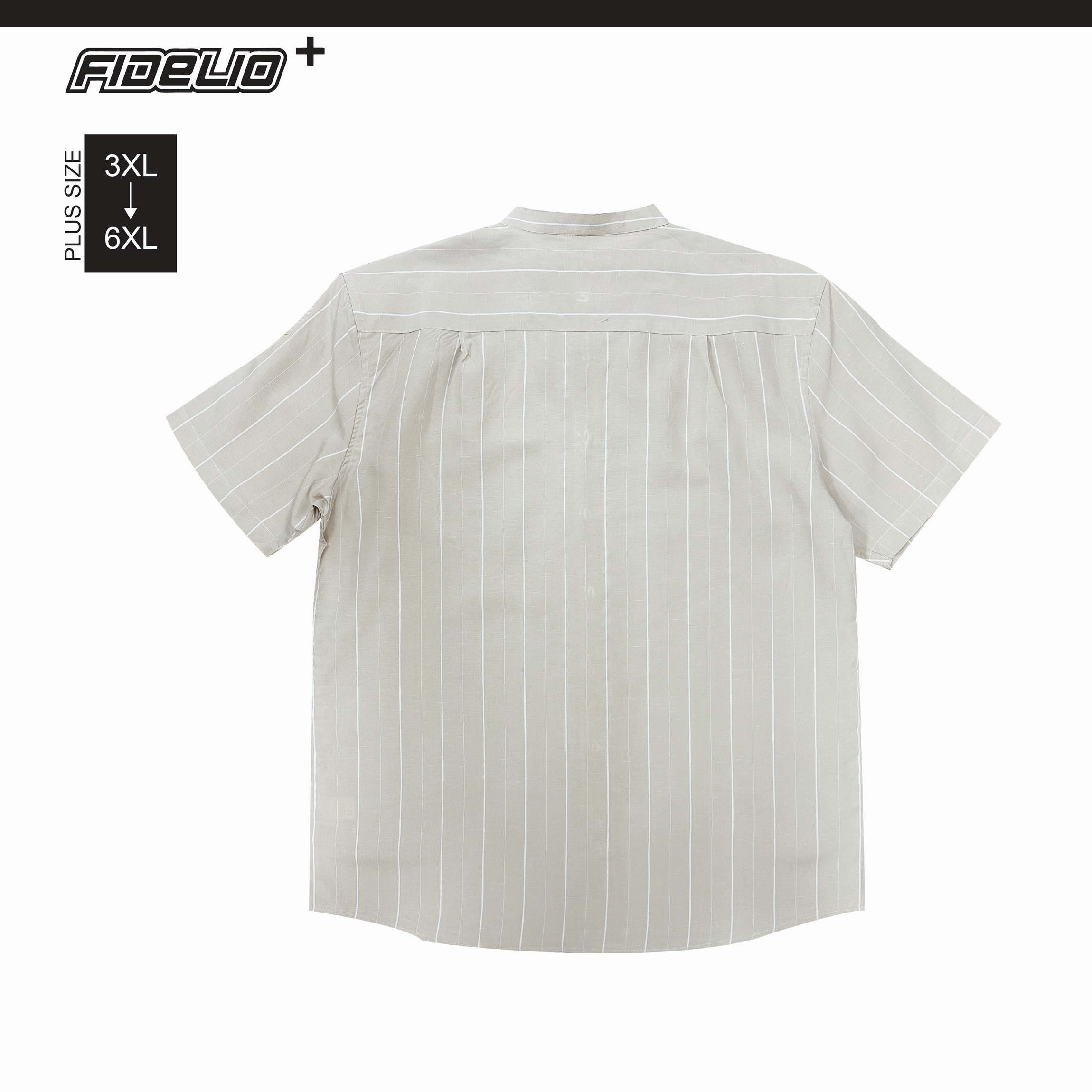 Fidelio Plus Size Mandarin Collar Stripe Casual Shirts -Brown/White