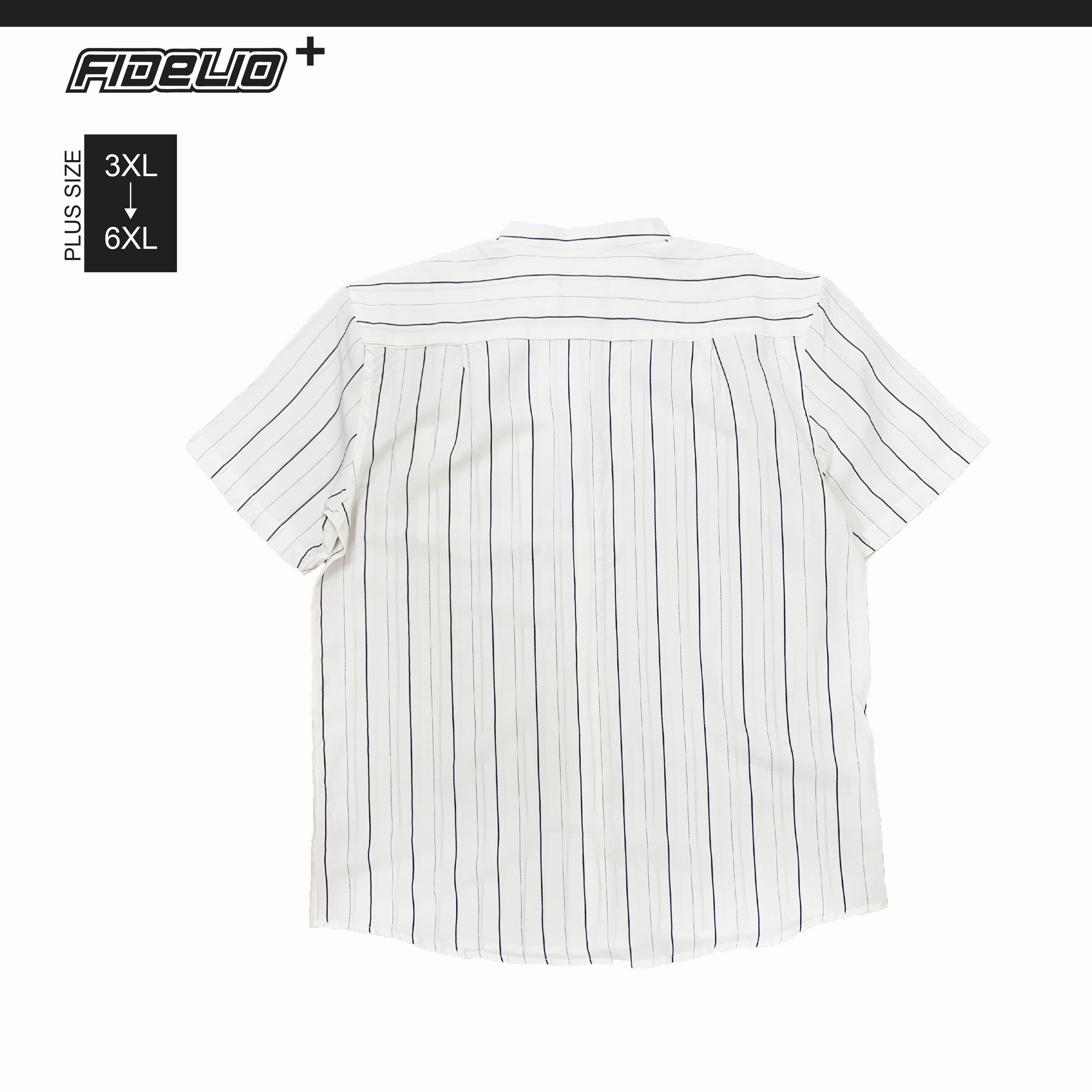 Fidelio Plus Size Mandadrin Collar Stripe Casual Shirts -White/Black