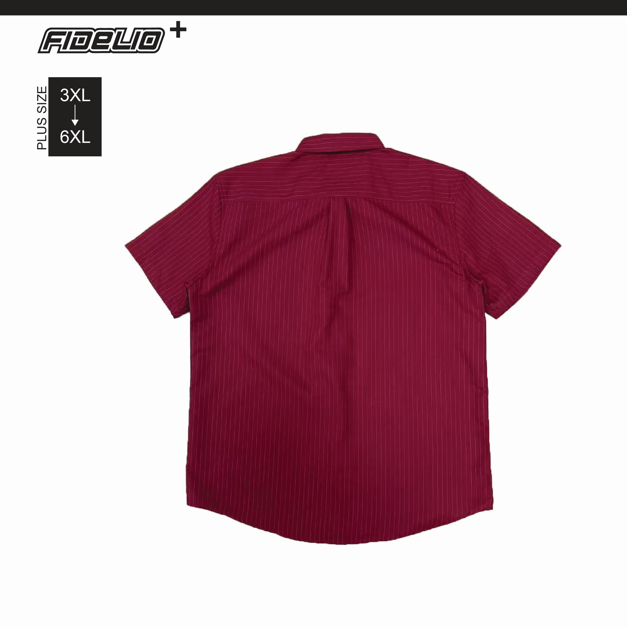 Fidelio Plus Size Vertical Stripe Short Sleeve Shirts -Maroon