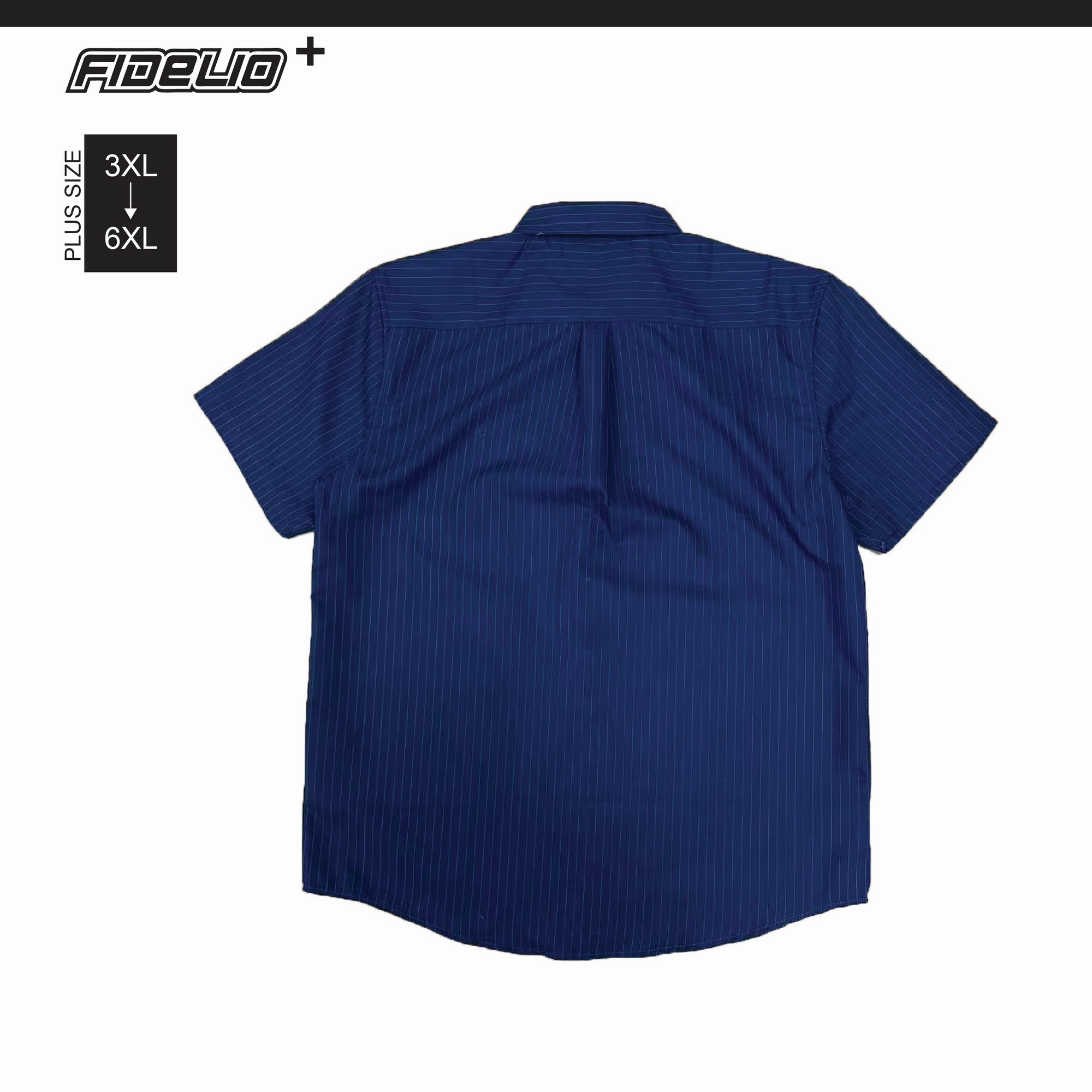 Fidelio Plus Size Vertical Stripe Short Sleeve Shirts -Navy