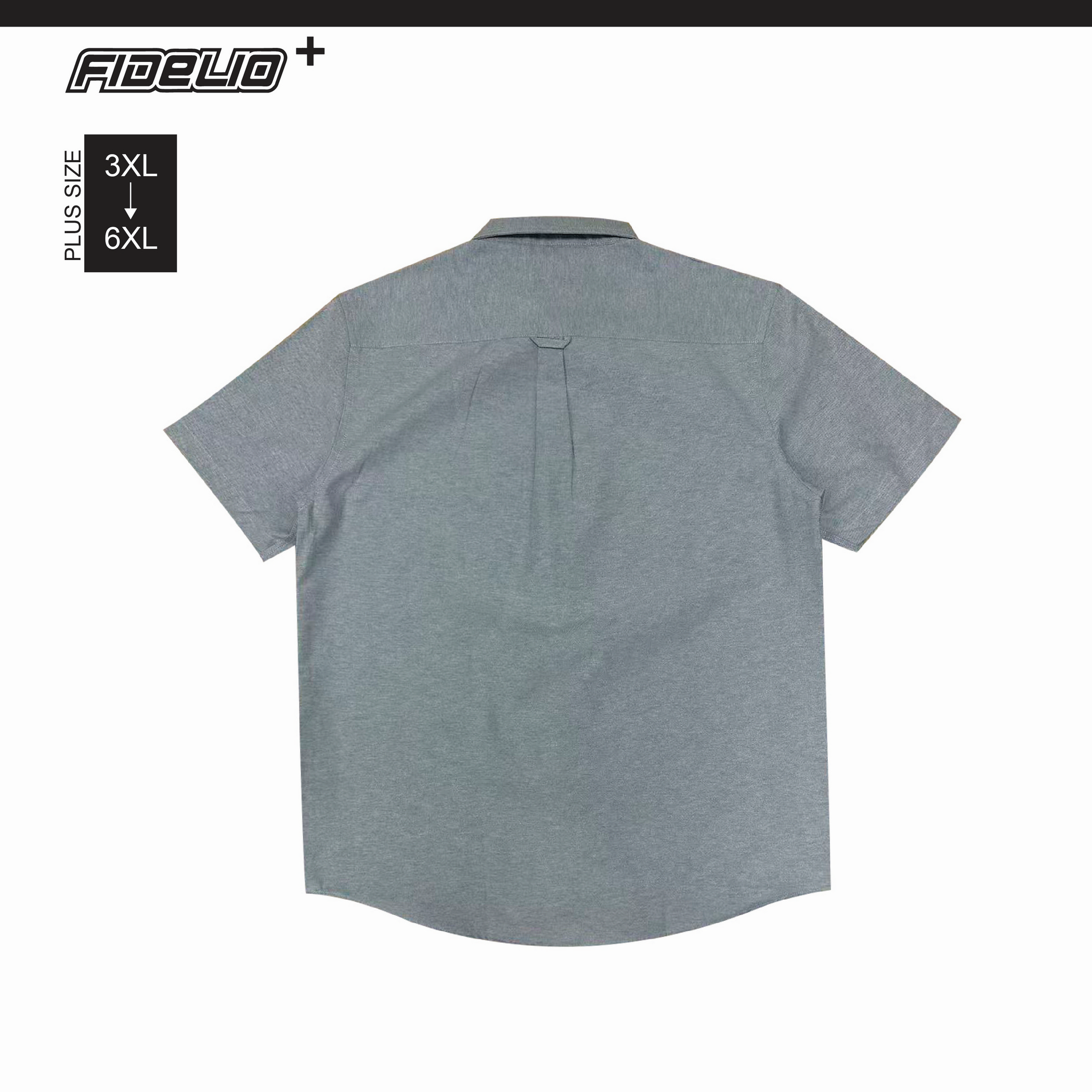 FDL Plus Size Easy Iron Business Short Sleeve Shirts -Blue-Grey