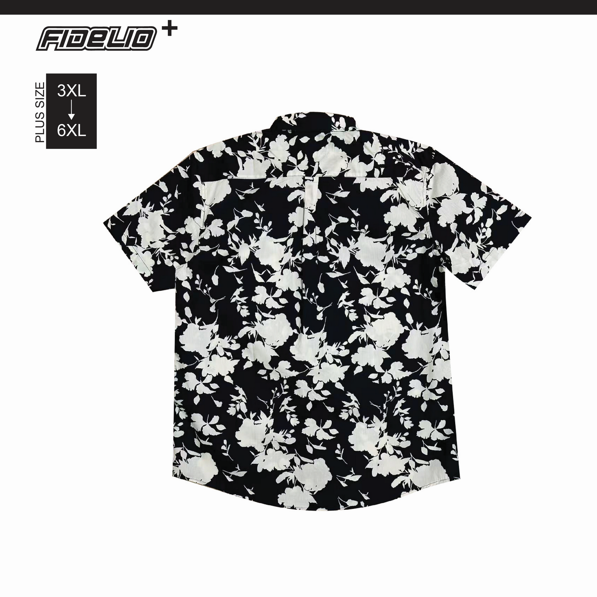 Fidelio Plus Size Floral Printed Short Sleeve Shirts -Black/Cream