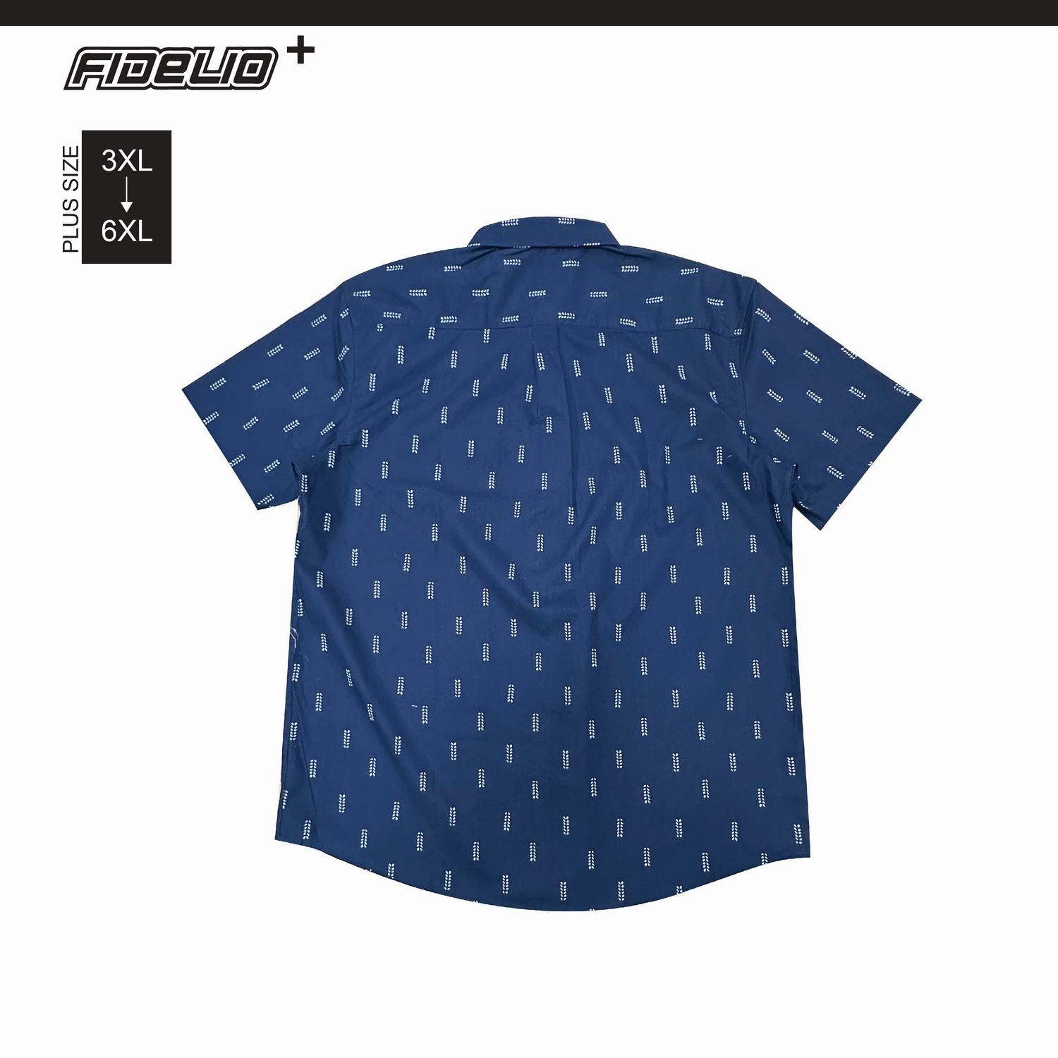 Fidelio Plus Size Microprint Short Sleeve Shirts -Navy/White