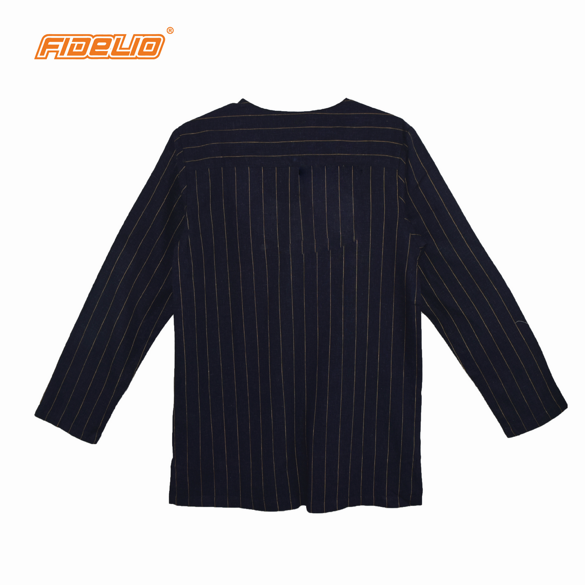 Fidelio Stripes Linen Kurta -Navy/Yellow