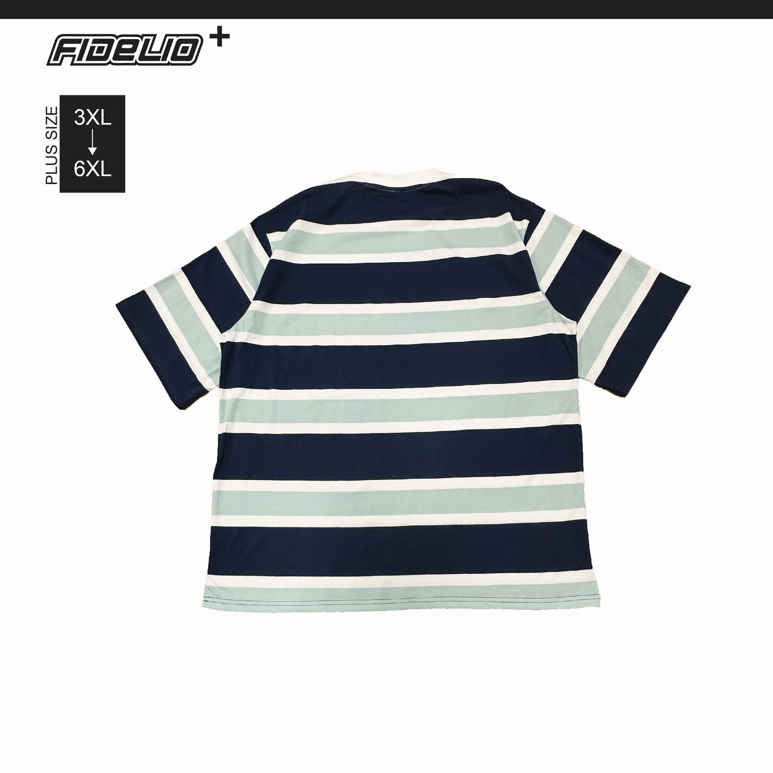 Fidelio Plus Size Contrast Stripe Oversize Tees -White/Navy/Light Blue