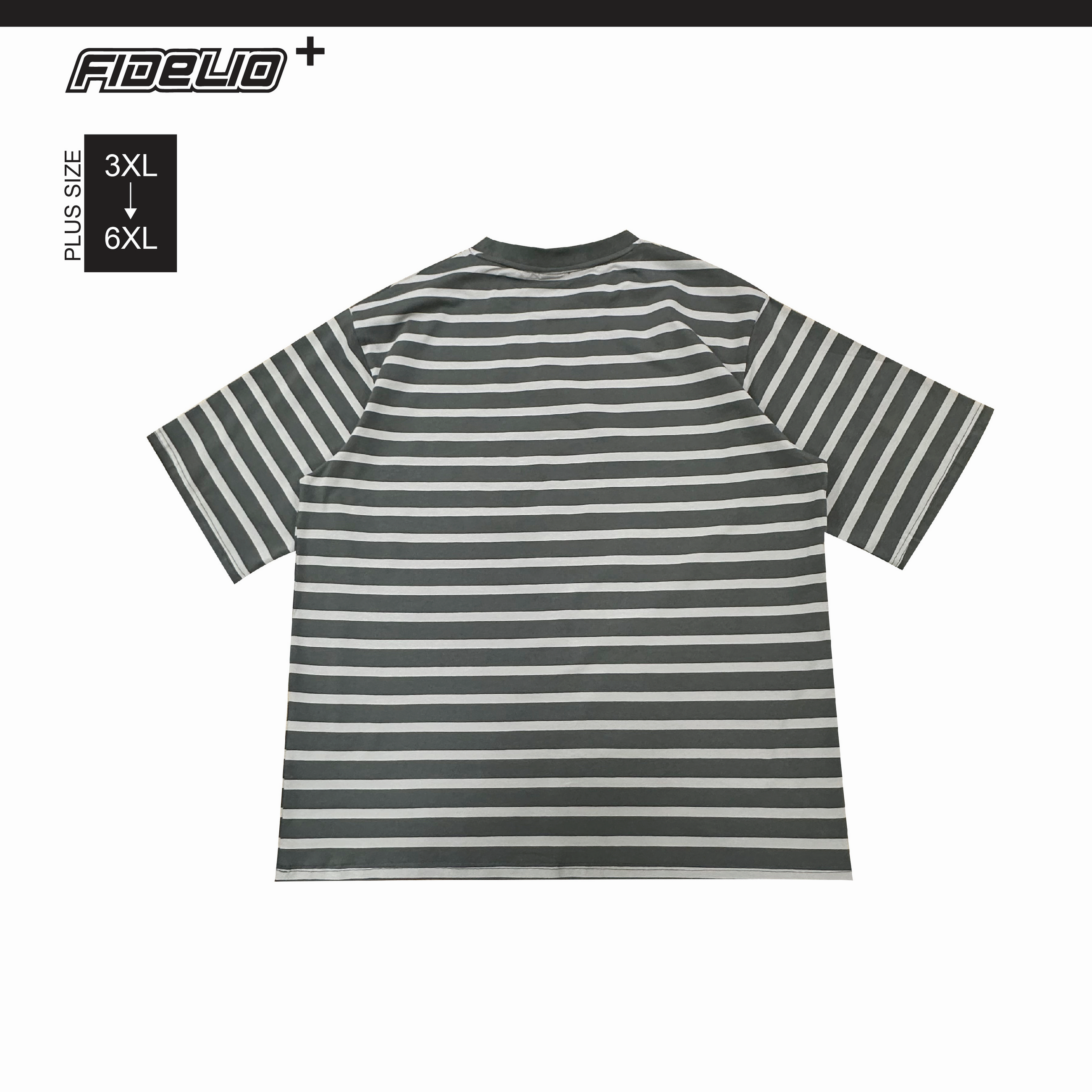 Fidelio Plus Size Contrast Stripe Oversize Tees -Grey/Light Khaki