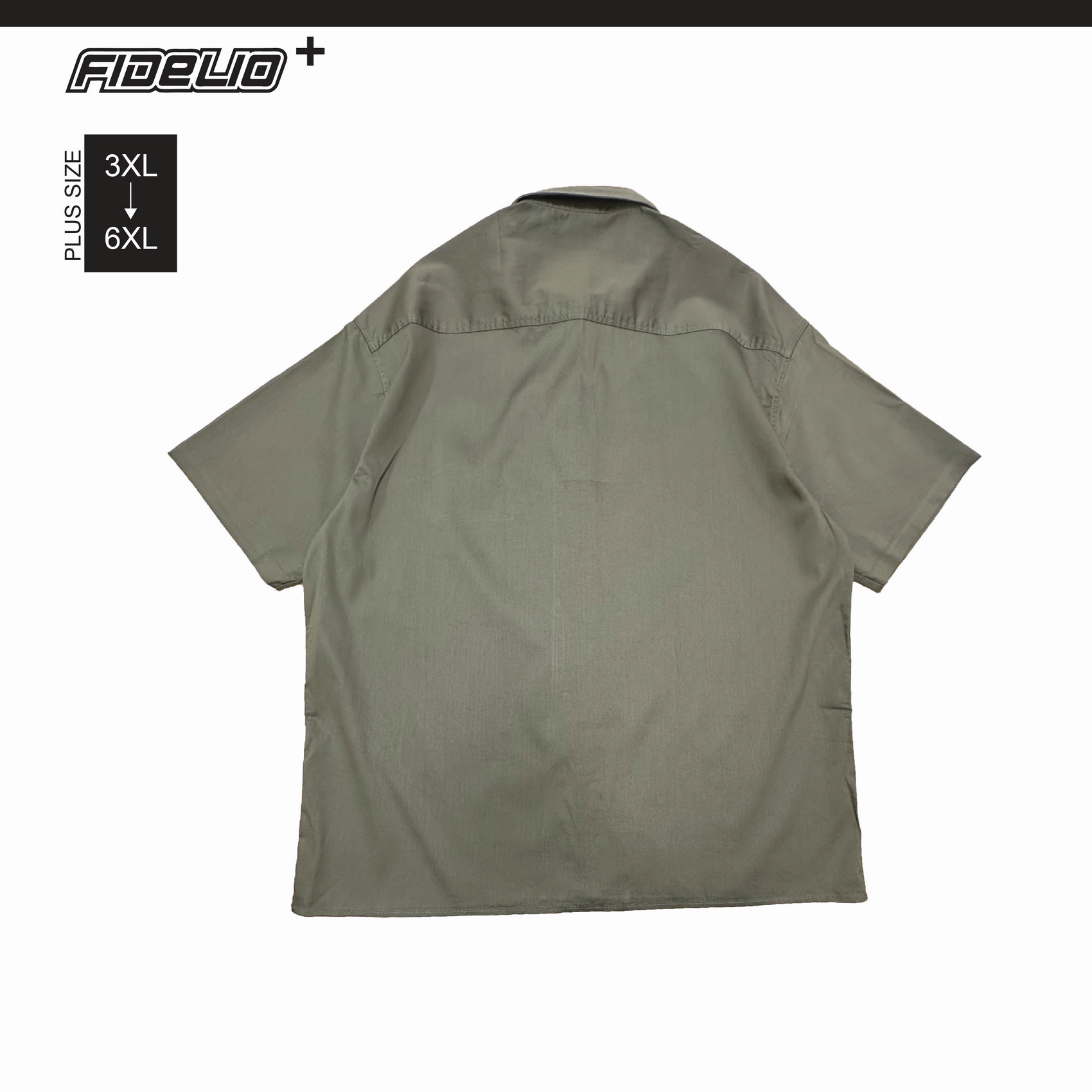 Fidelio Plus Size Comfort Denim Washed Short Sleeve Shirts -Army Green