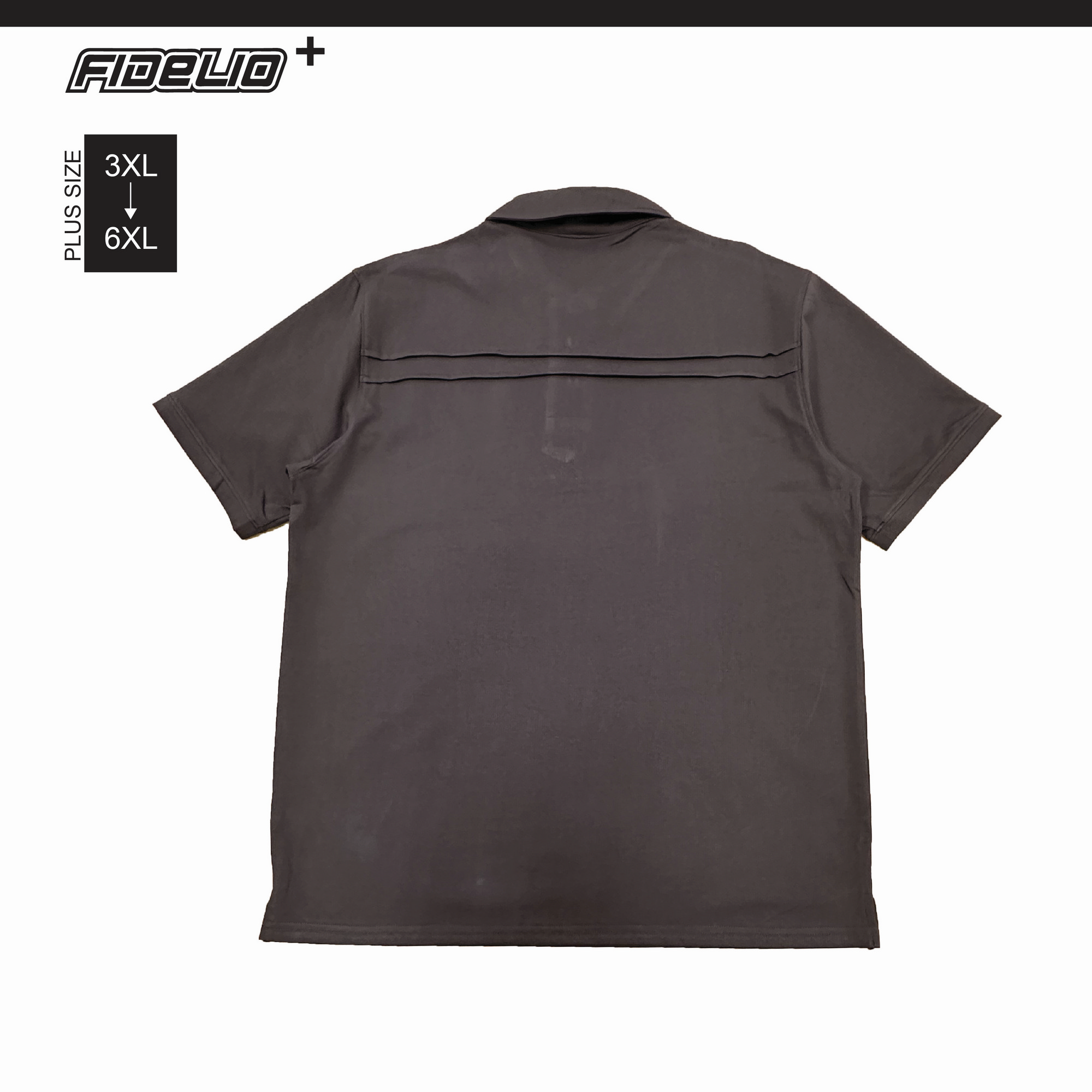 FIDELIO Plus Size Refined Back Pleat Polo Tees - Dark Grey
