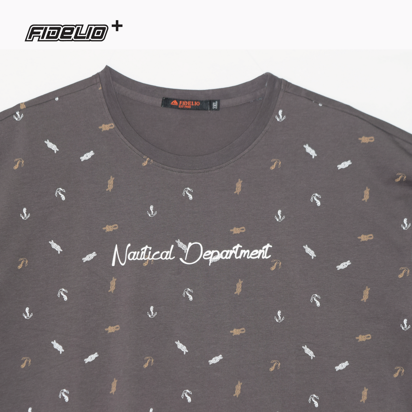 FIDELIO Plus Size Nautical Department Printed Tee -Light Brown
