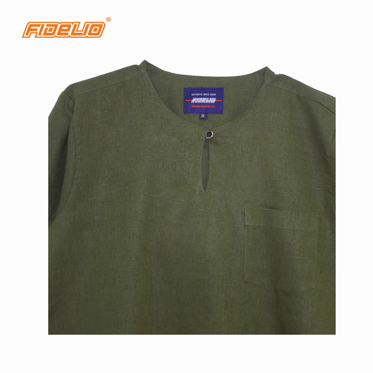 Fidelioo Dobby Linen Kurta -Army Green