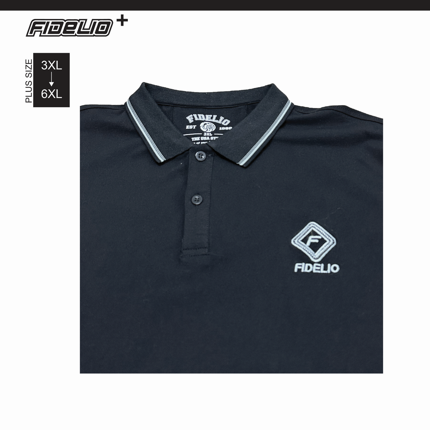 Fidelio Plus Size Basic Rugged Polo Tees -Black