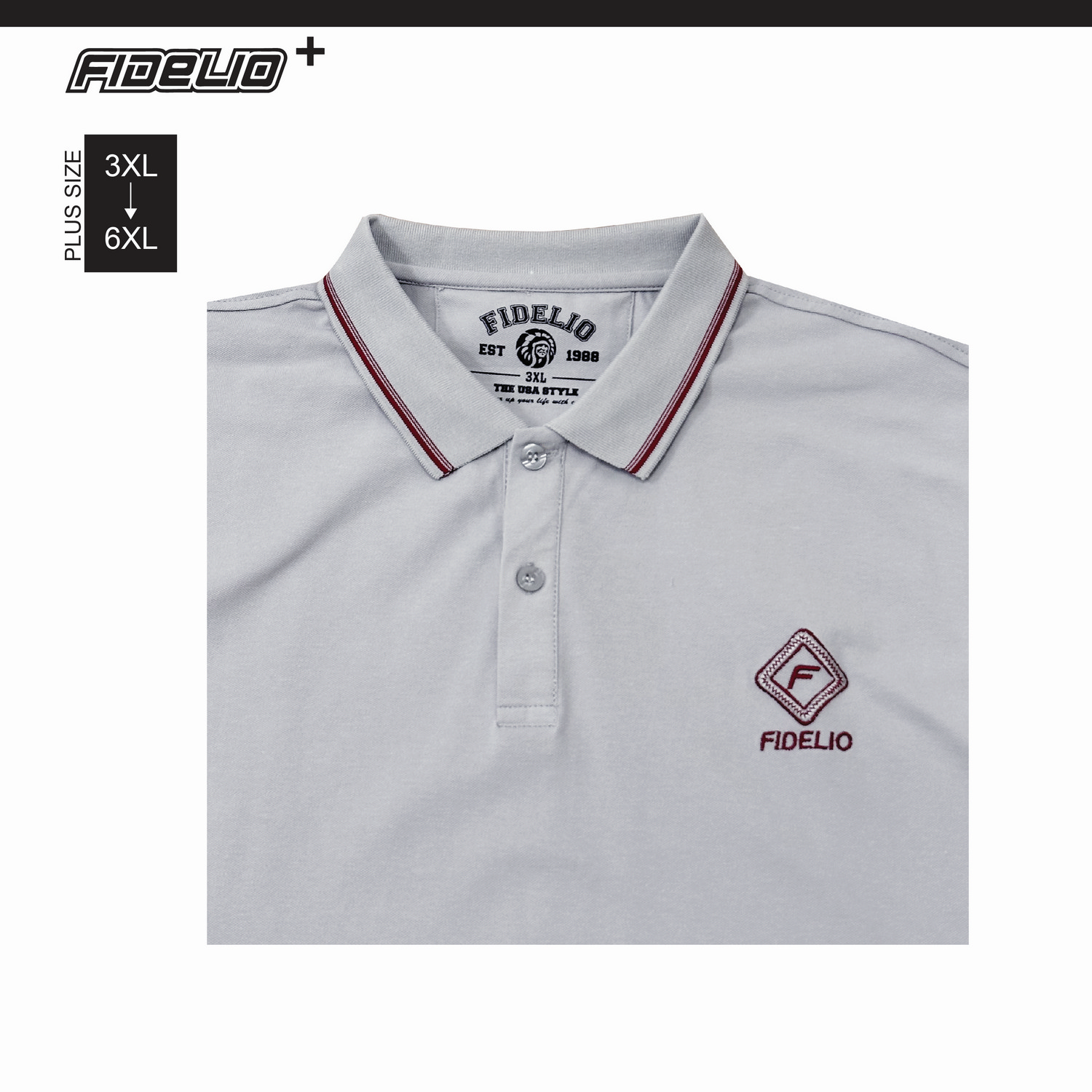 Fidelio Plus Size Basic Rugged Polo Tees -Grey