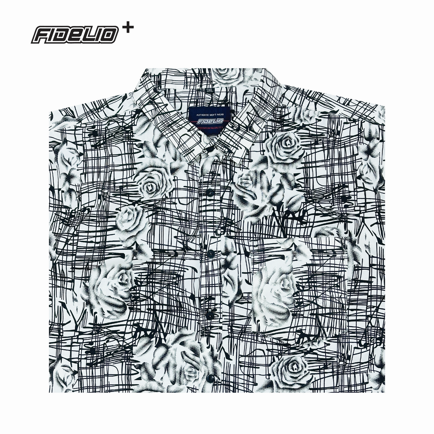 Fidelio Plus Size Printed Short Sleeve Shirts -White/Black