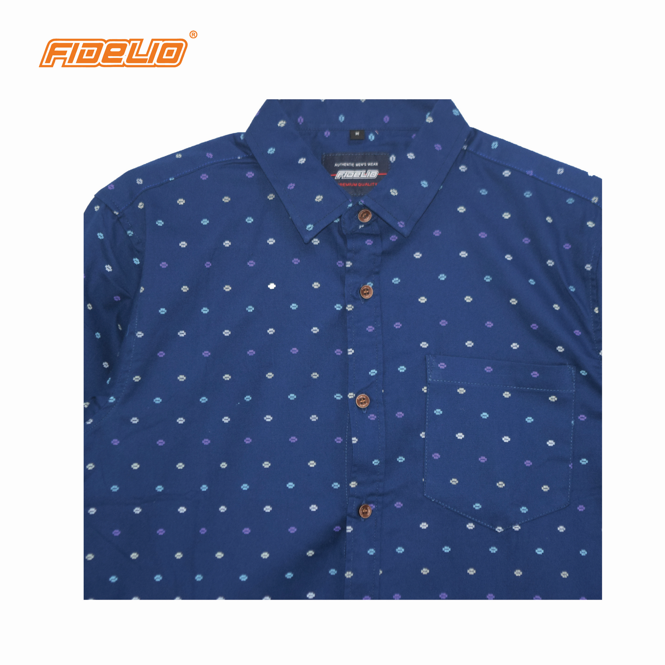 Fidelio Micro-Printed Long Sleeve Shirts -Navy