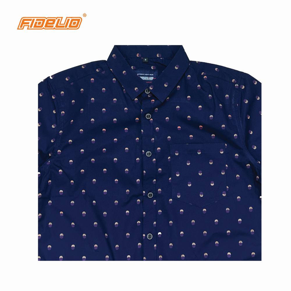 Fidelio Micro-Printed Short Sleeve Shirts -Navy