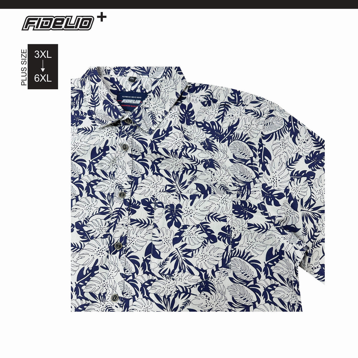 Fidelio Plus Size Tropical Breeze Short Sleeve Shirts - Grey/Navy