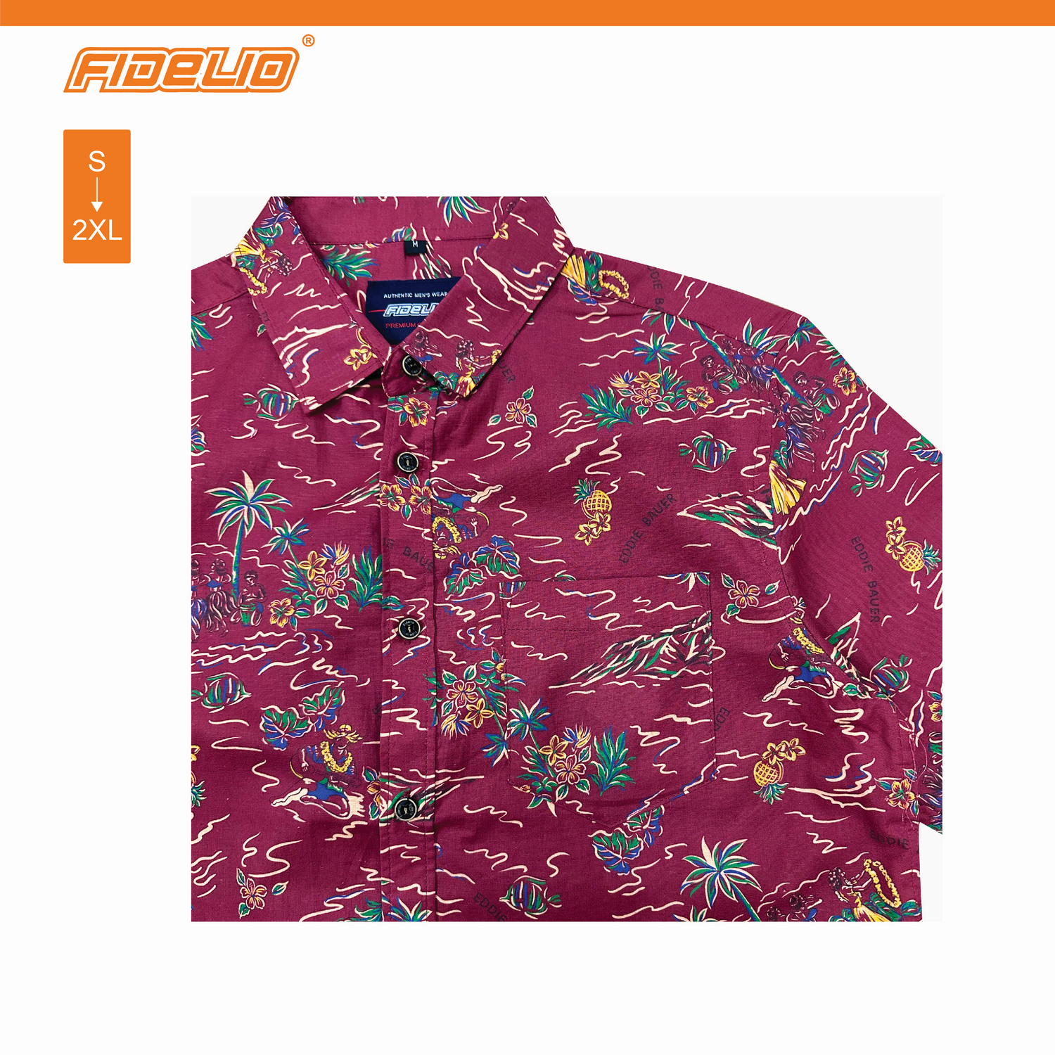 Fidelio Hawaiian Print Short Sleeve Shirts -Maroon