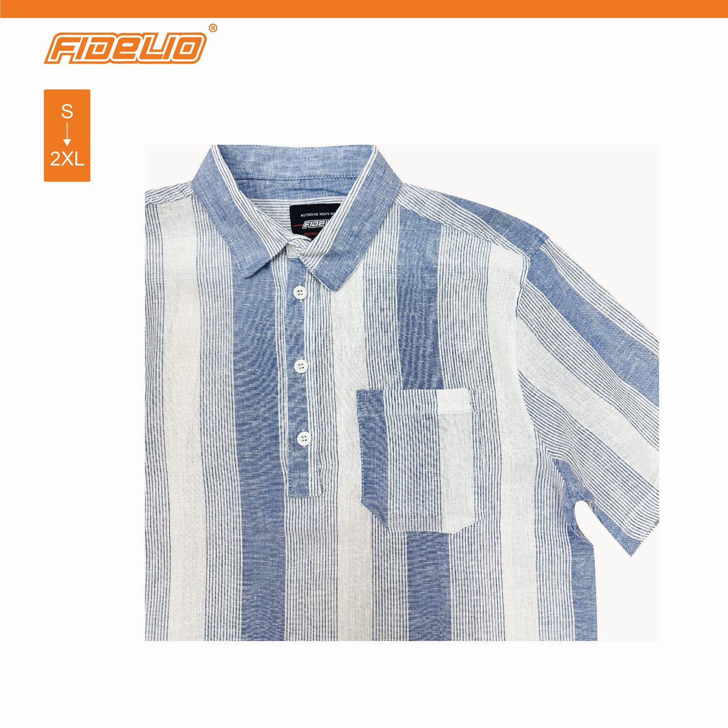 Fidelio Stripe Linen Short Sleeve Shirt - Blue Grey/White