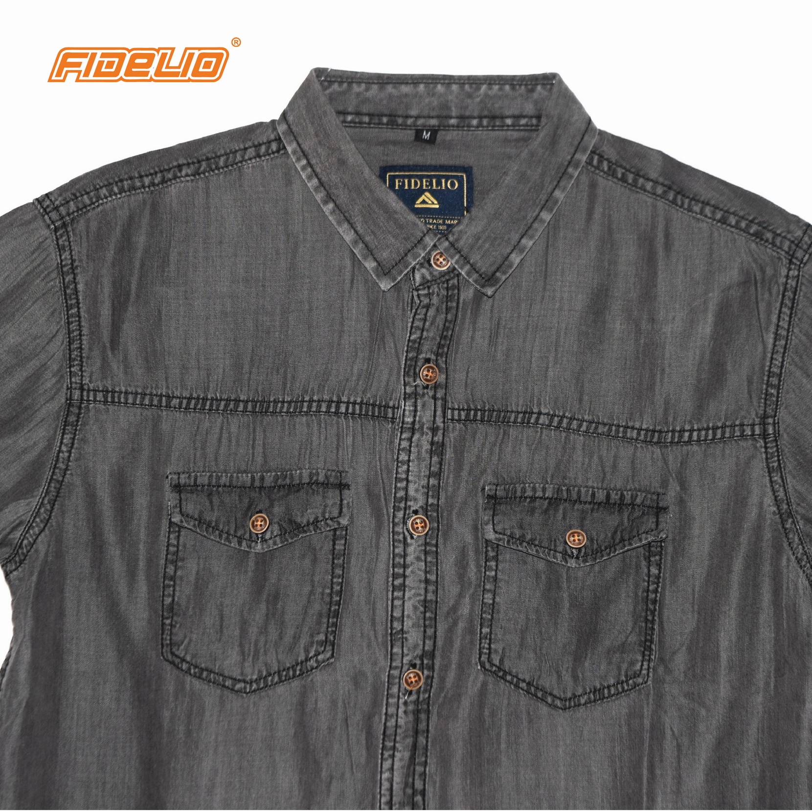 FIDELIO Washed Denim Short Sleeves Shirts -Grey