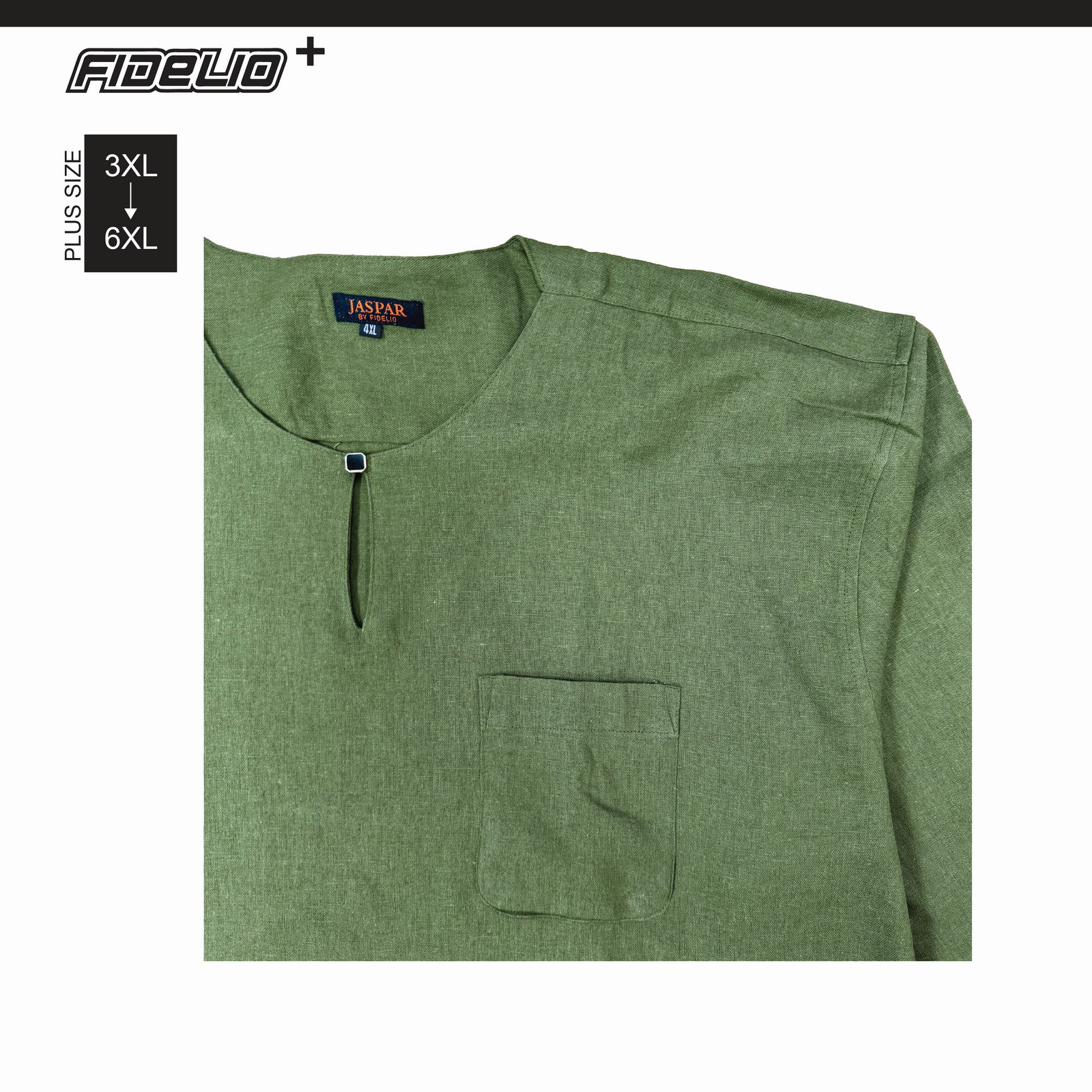 JASPAR Plus Size Dobby Linen Kurta Tops -Olive