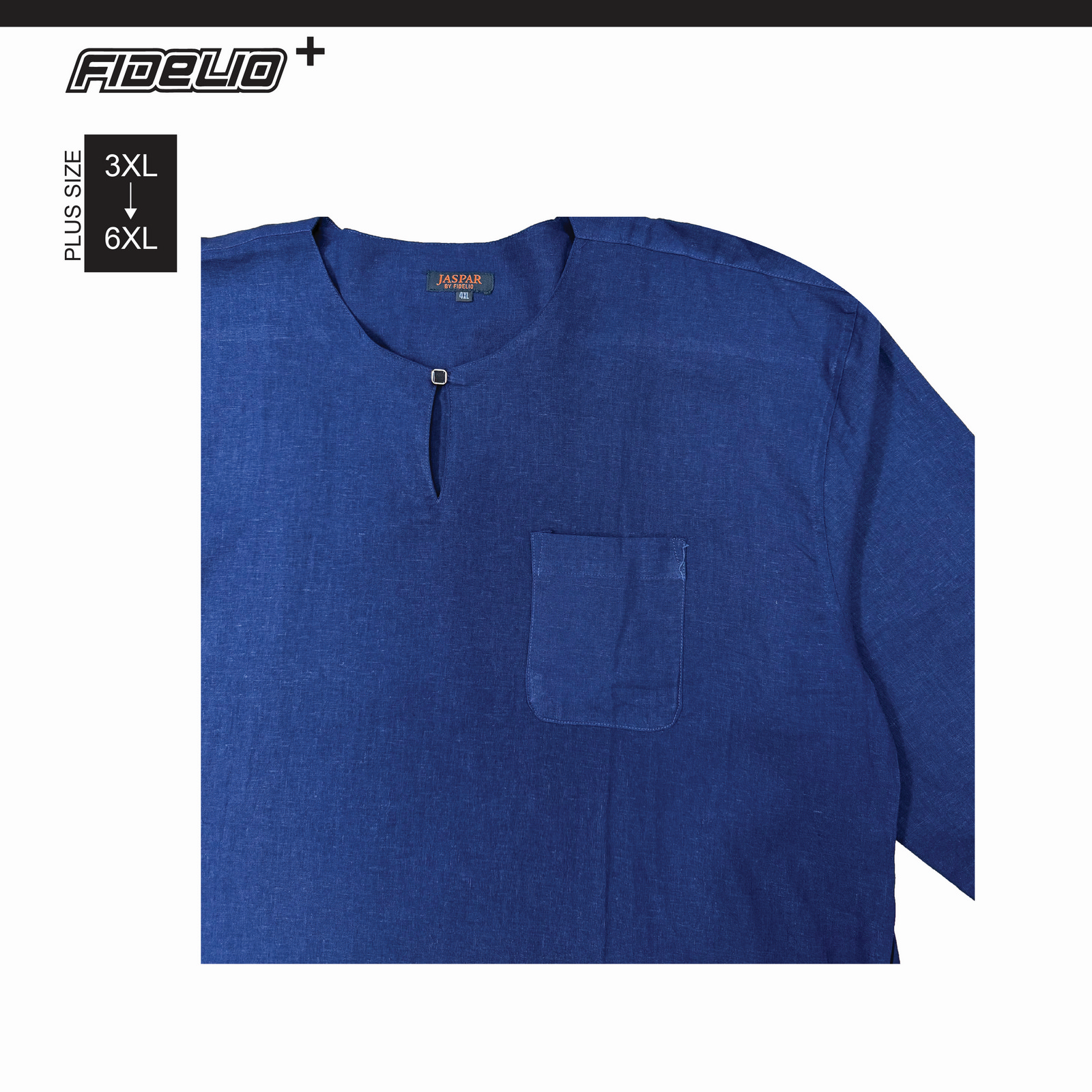 JASPAR Plus Size Dobby Linen Kurta Tops -Navy