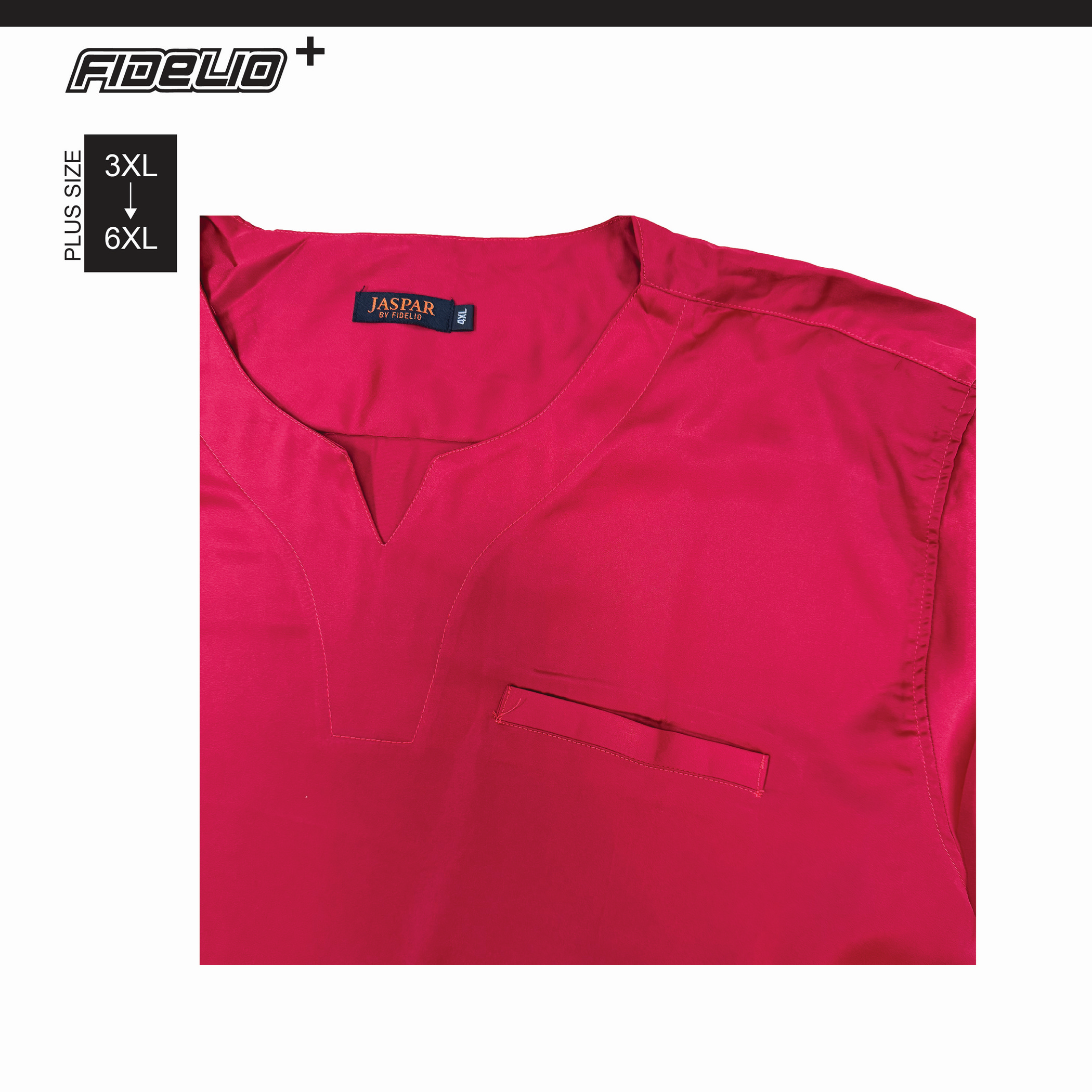 JASPAR Plus Size Sleek V-Neck Kurta Tops -Red