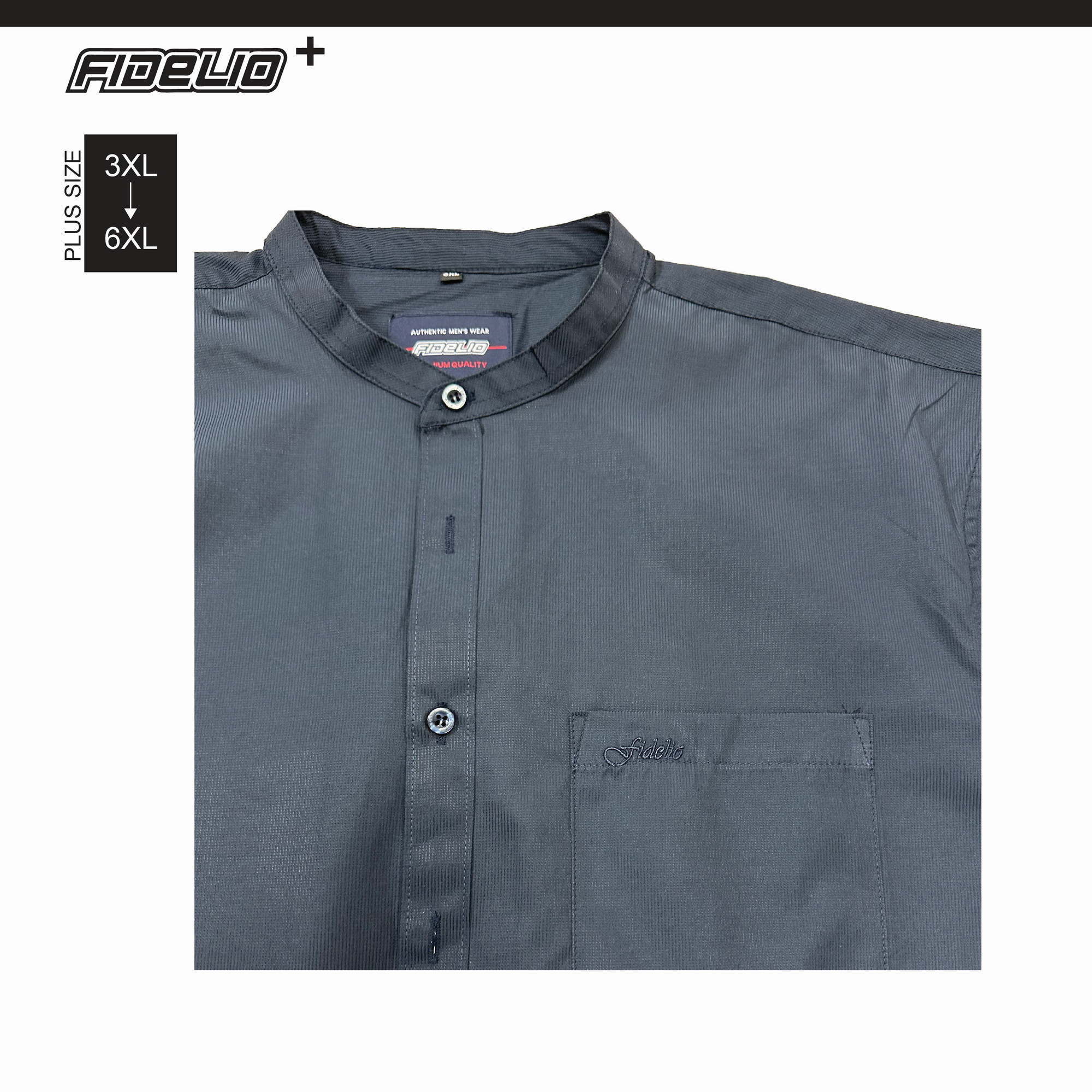 Fidelio Plus Size Mandarin Collar Shirts -Black
