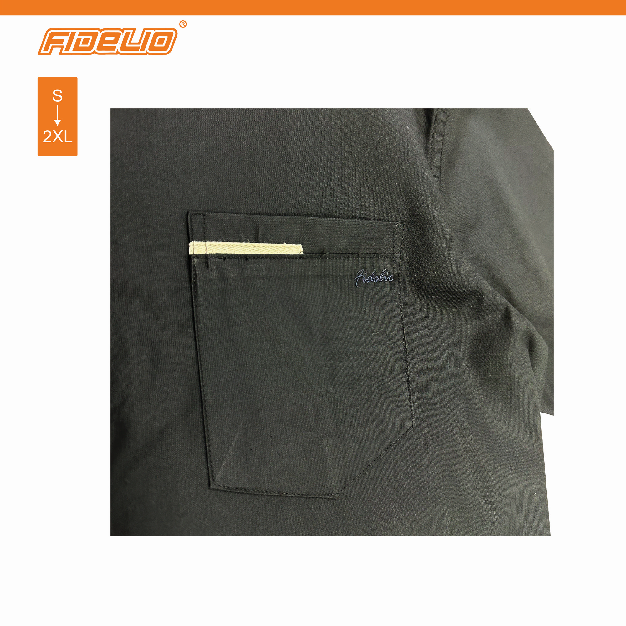 Fidelio Mandarin Collar Embroidery Pocket Shirts -Black