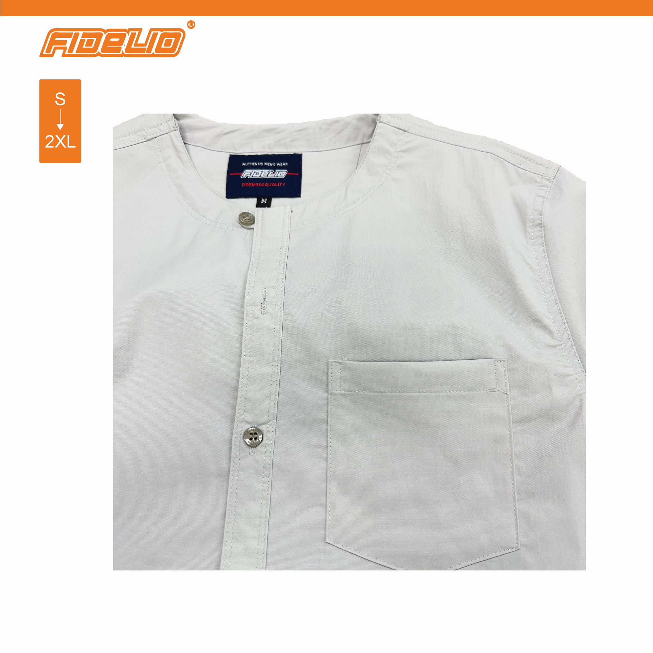 Fidelio Mandarin Collar Modern Shirts -Light Grey