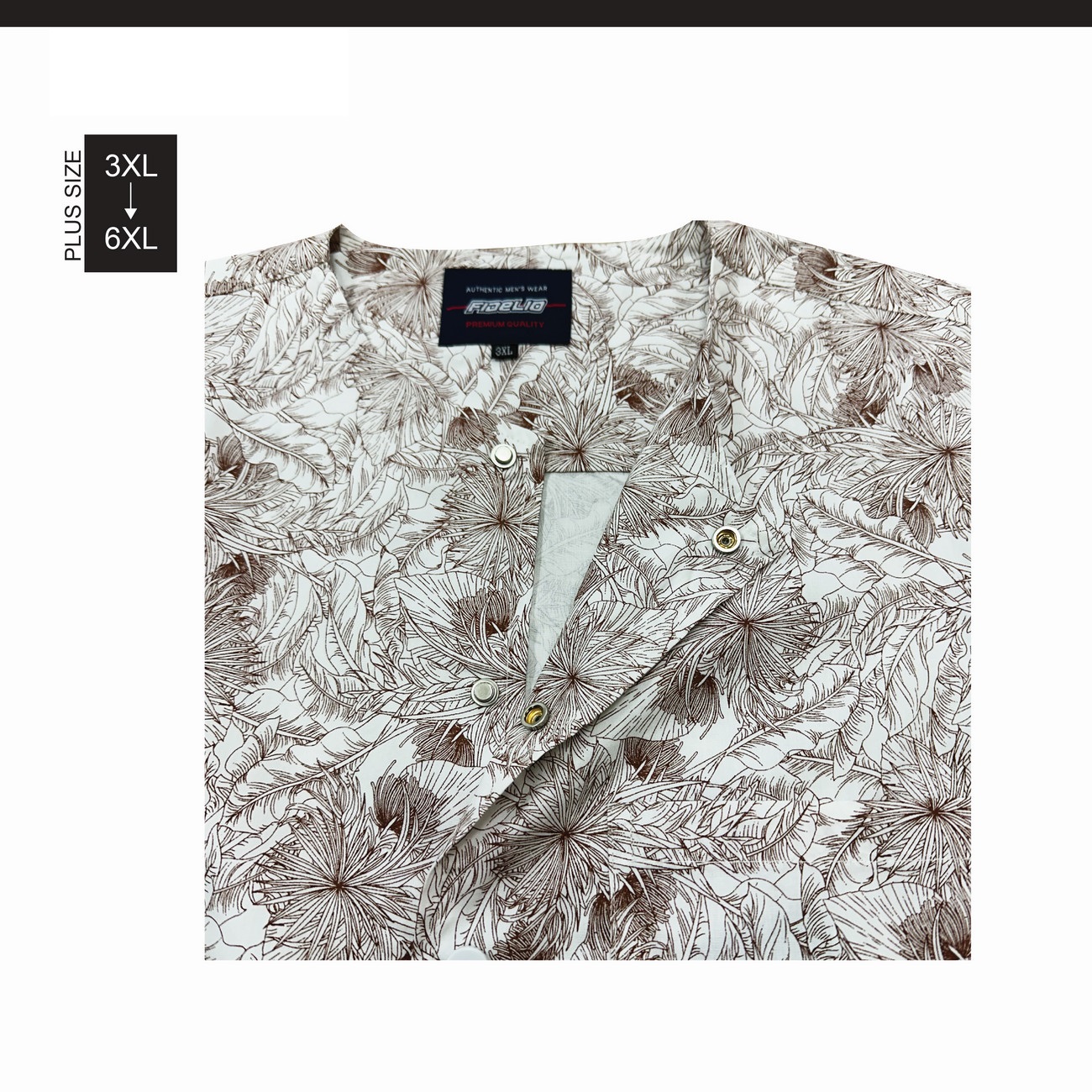 Fidelio Plus Size Tropical Breeze Microprinted Shirts -White/Brown